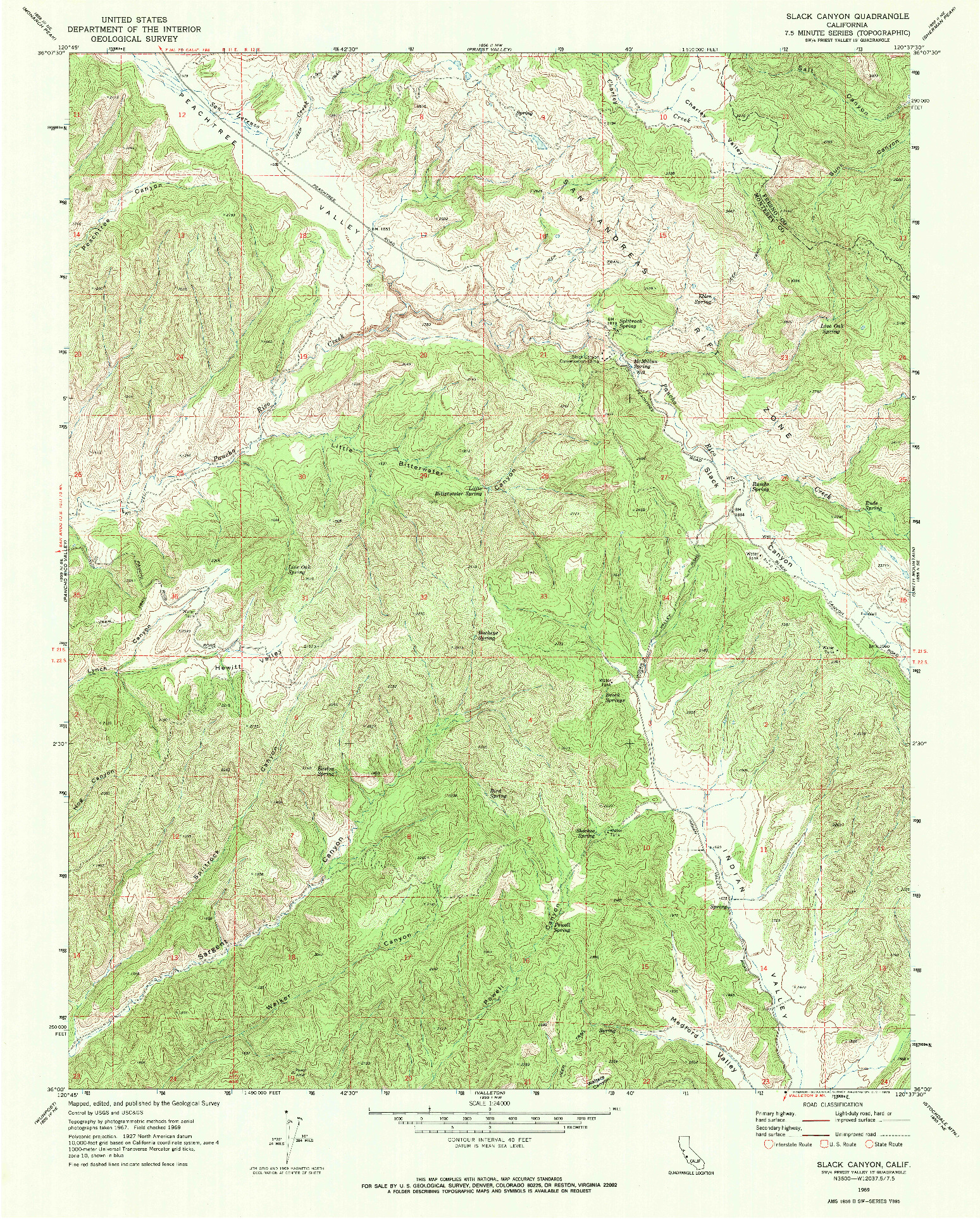 USGS 1:24000-SCALE QUADRANGLE FOR SLACK CANYON, CA 1969