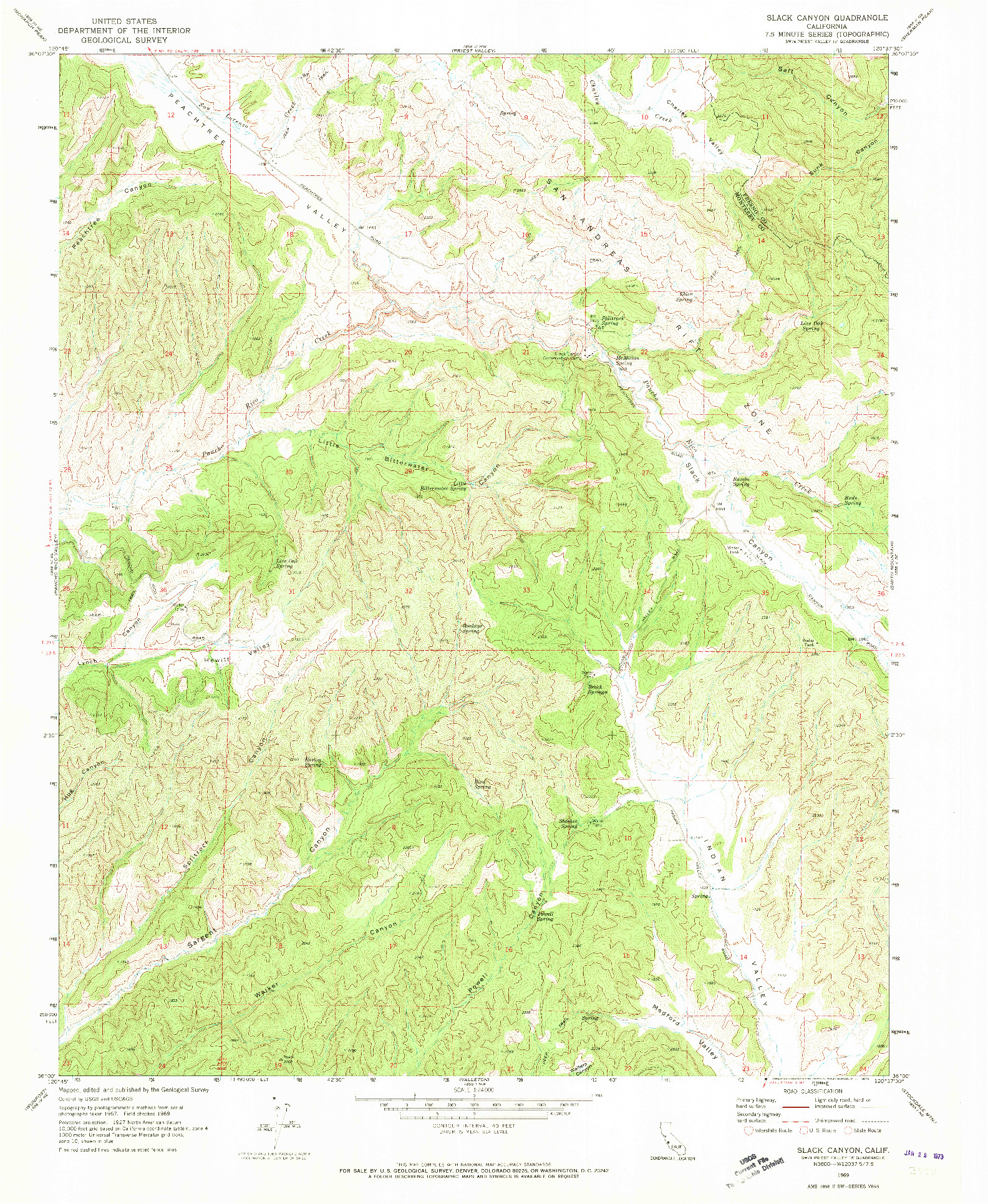 USGS 1:24000-SCALE QUADRANGLE FOR SLACK CANYON, CA 1969