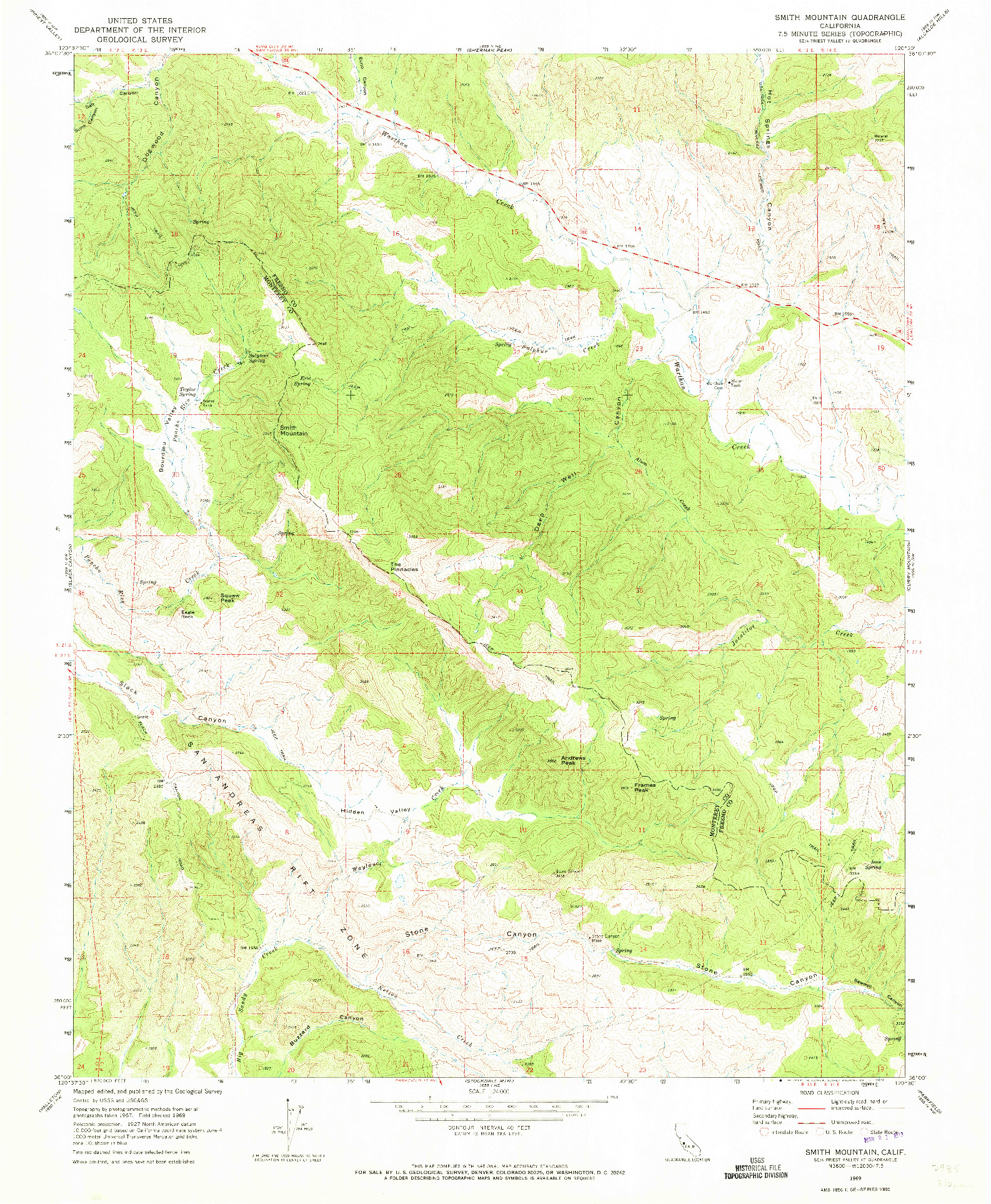 USGS 1:24000-SCALE QUADRANGLE FOR SMITH MOUNTAIN, CA 1969