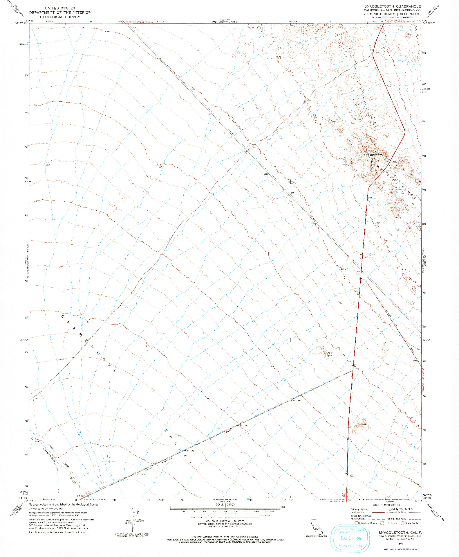 USGS 1:24000-SCALE QUADRANGLE FOR SNAGGLETOOTH, CA 1971