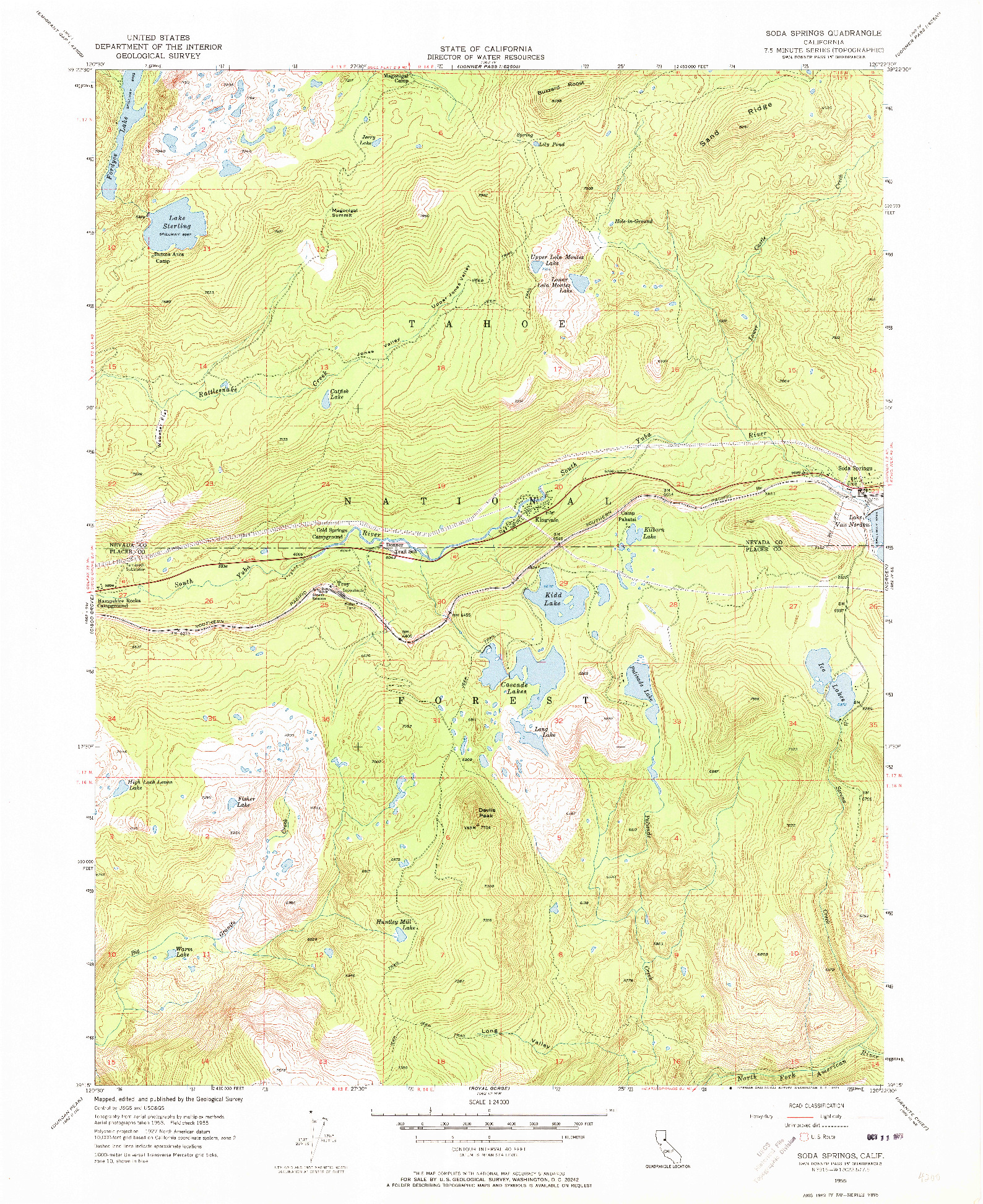 USGS 1:24000-SCALE QUADRANGLE FOR SODA SPRINGS, CA 1955