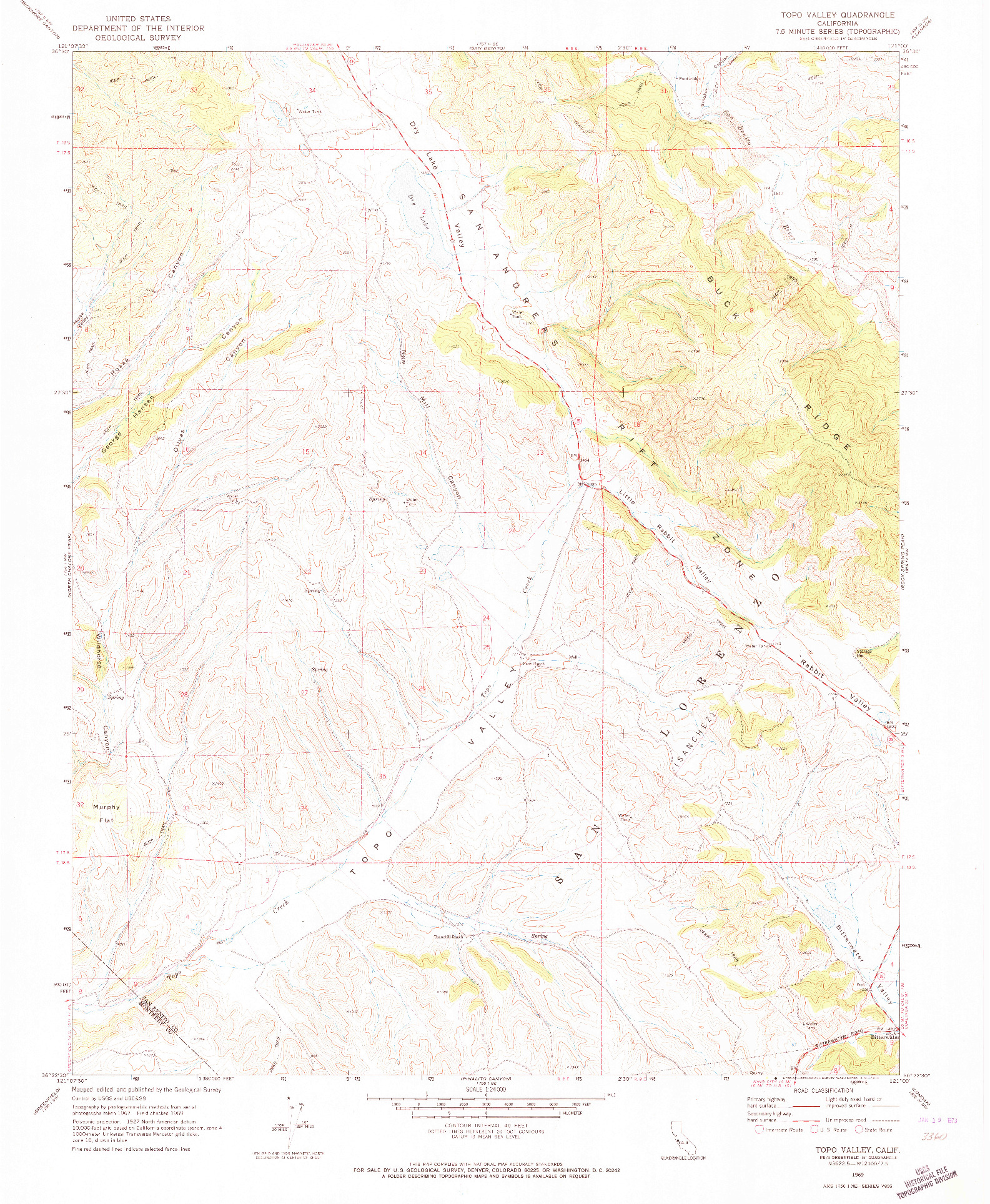 USGS 1:24000-SCALE QUADRANGLE FOR TOPO VALLEY, CA 1969