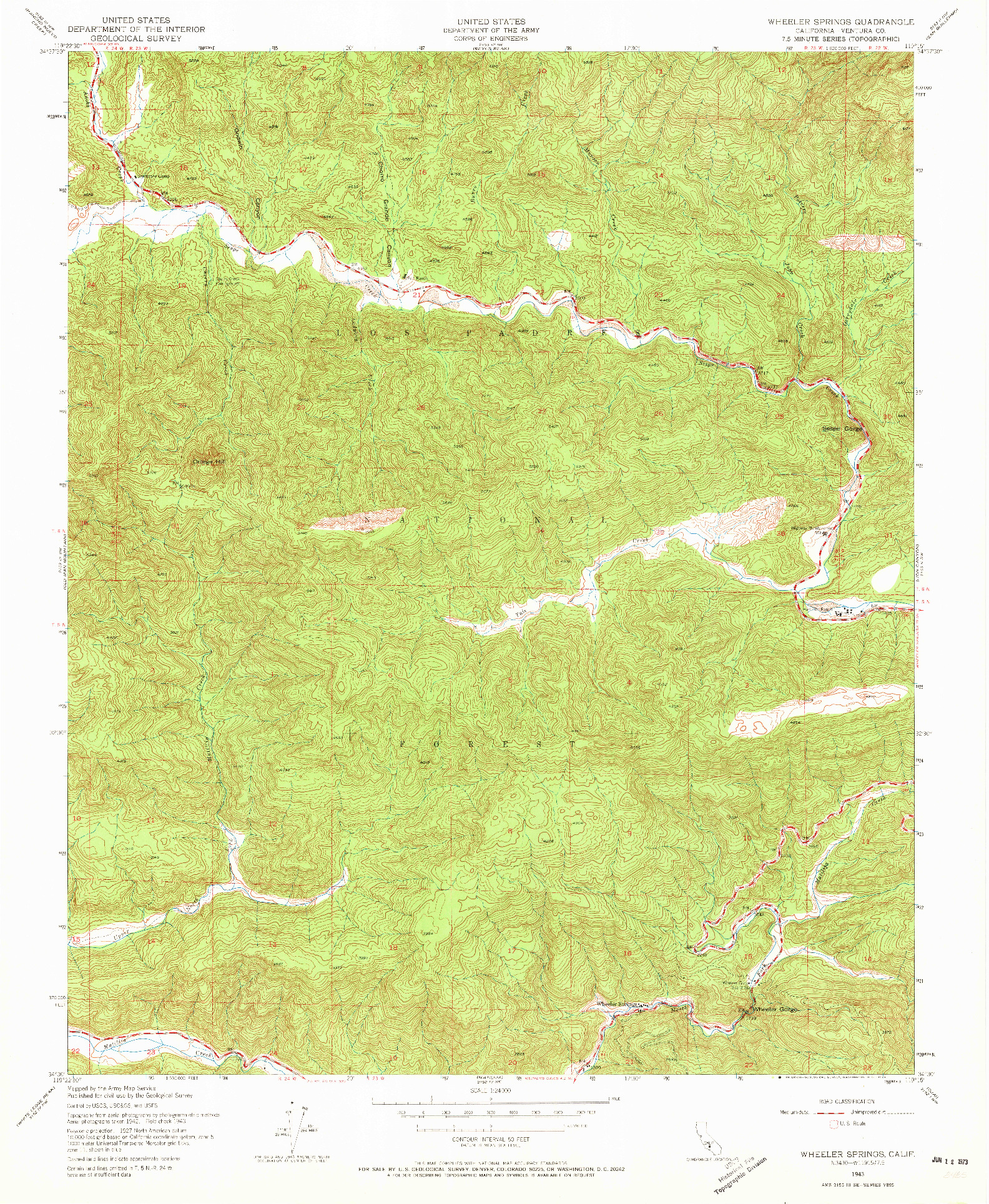 USGS 1:24000-SCALE QUADRANGLE FOR WHEELER SPRINGS, CA 1943