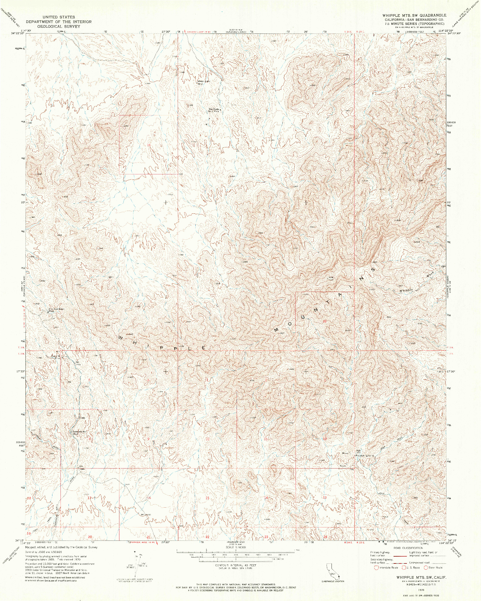 USGS 1:24000-SCALE QUADRANGLE FOR WHIPPLE MTS SW, CA 1970