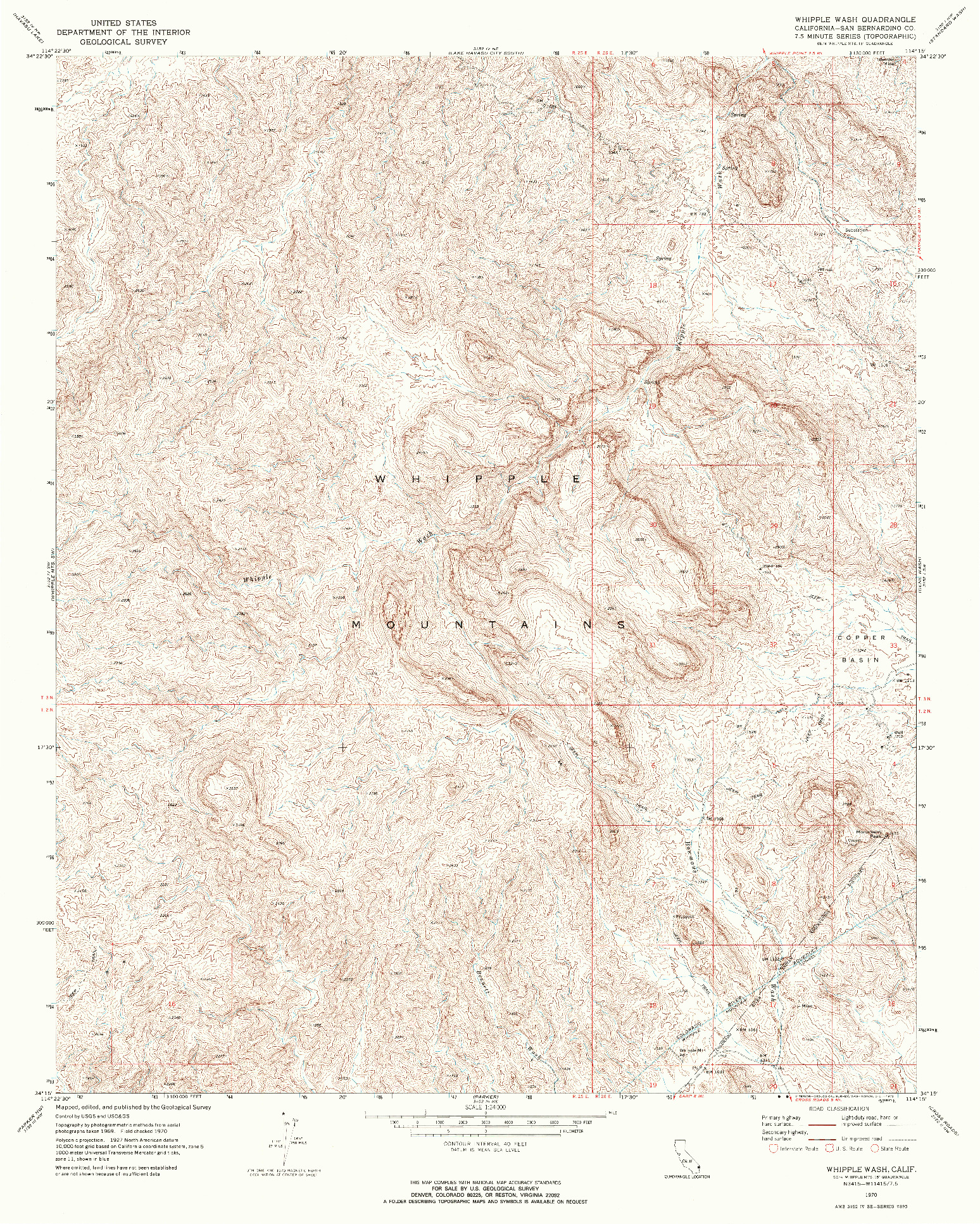 USGS 1:24000-SCALE QUADRANGLE FOR WHIPPLE WASH, CA 1970