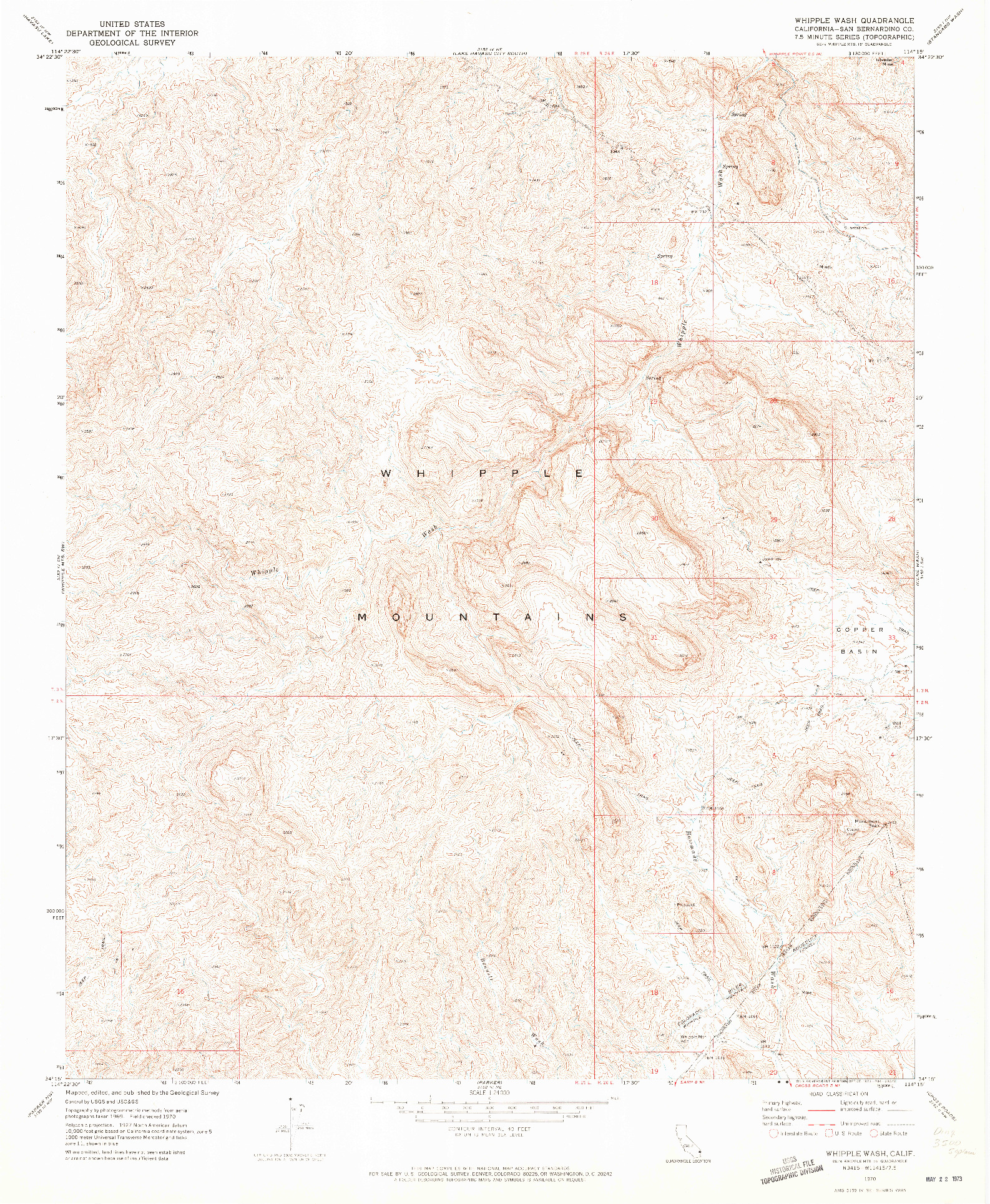 USGS 1:24000-SCALE QUADRANGLE FOR WHIPPLE WASH, CA 1970