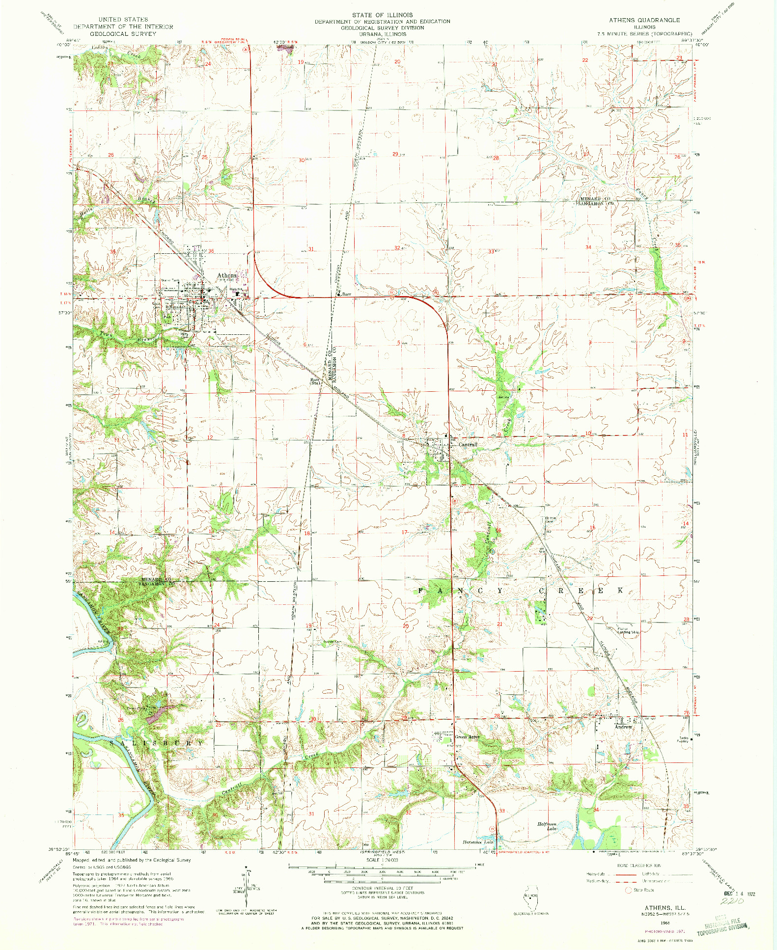 USGS 1:24000-SCALE QUADRANGLE FOR ATHENS, IL 1966