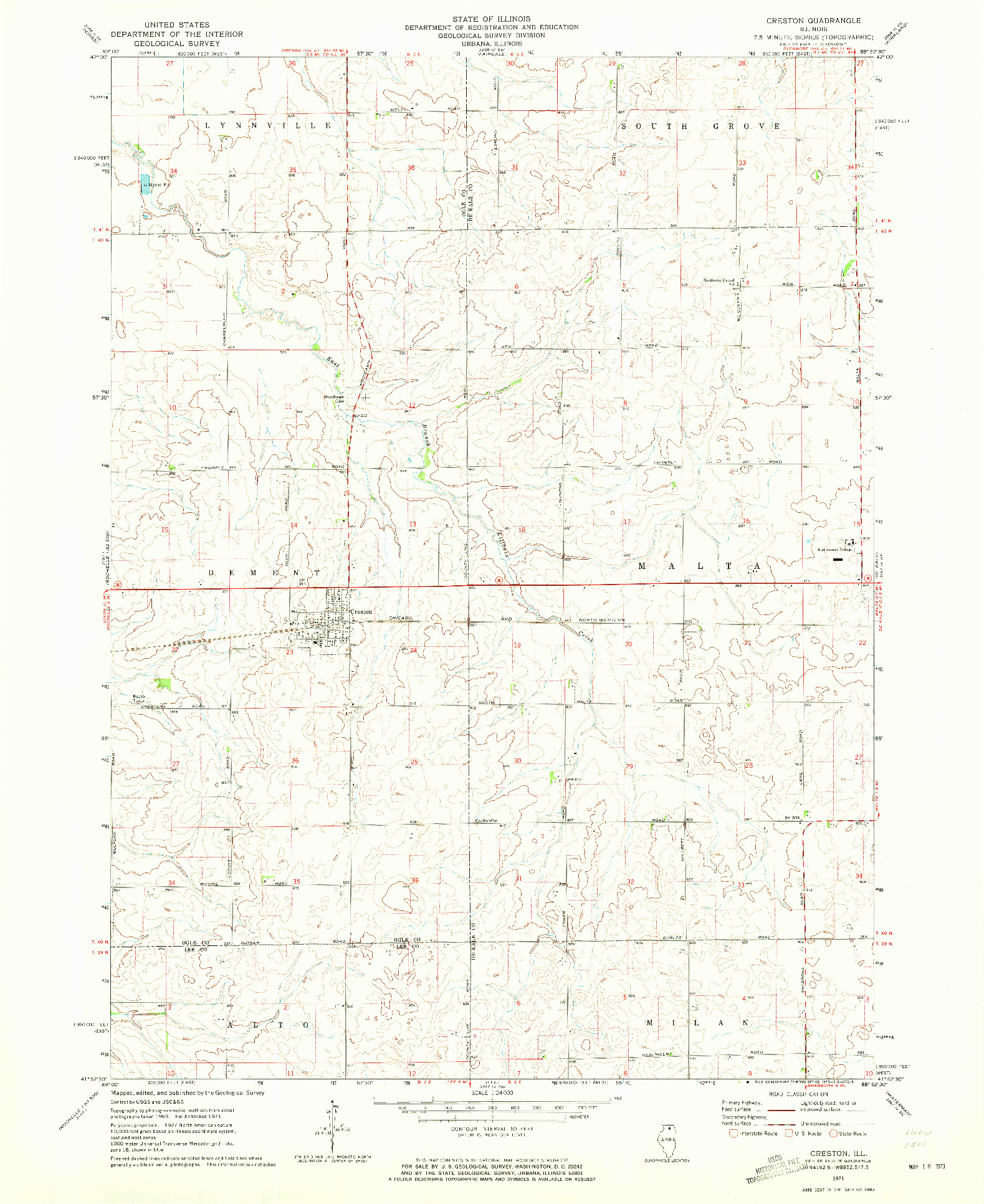 USGS 1:24000-SCALE QUADRANGLE FOR CRESTON, IL 1971