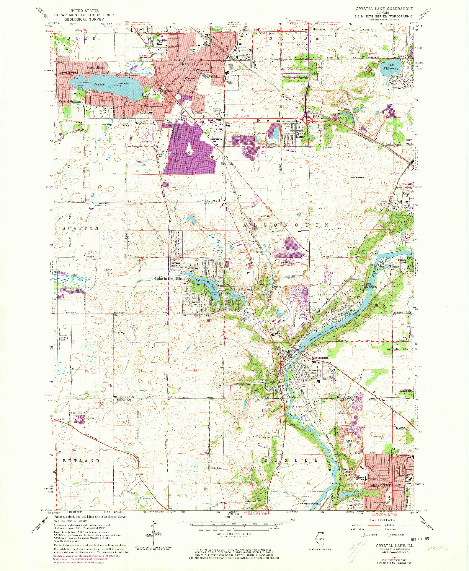 USGS 1:24000-SCALE QUADRANGLE FOR CRYSTAL LAKE, IL 1962