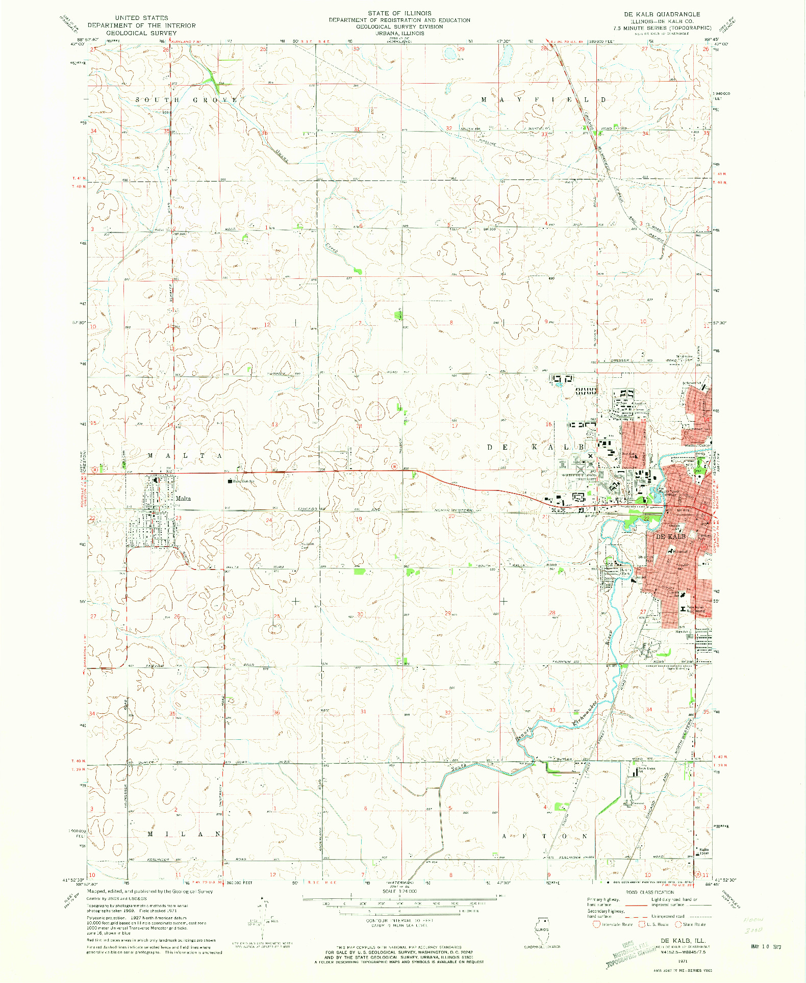 USGS 1:24000-SCALE QUADRANGLE FOR DE KALB, IL 1971