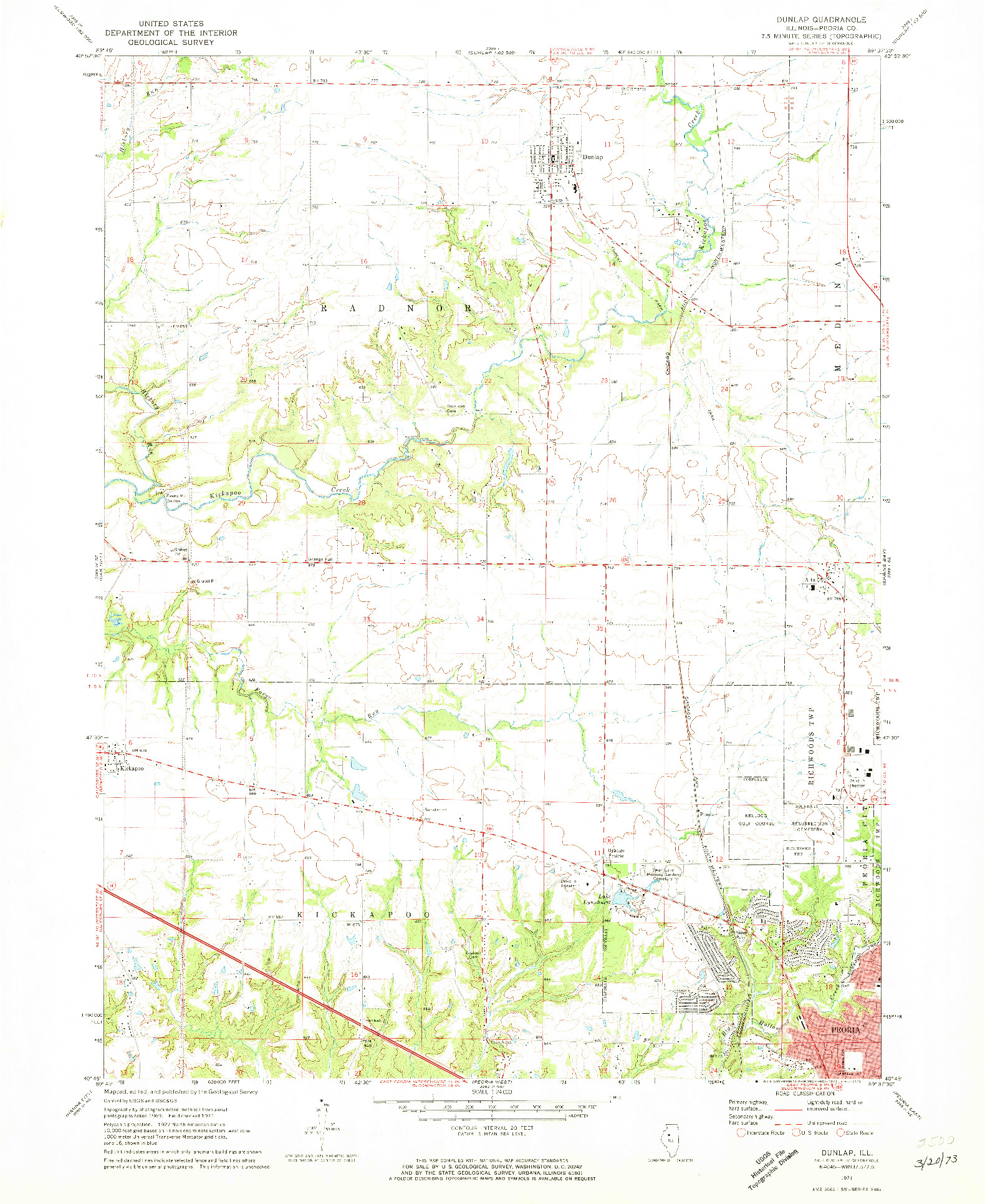 USGS 1:24000-SCALE QUADRANGLE FOR DUNLAP, IL 1971