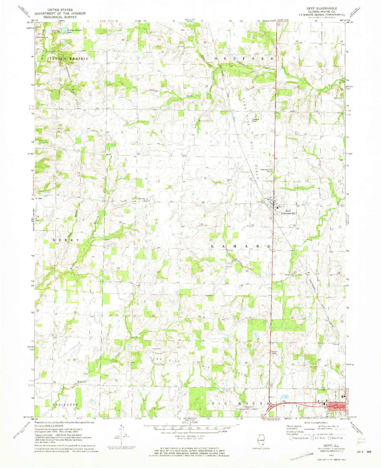 USGS 1:24000-SCALE QUADRANGLE FOR GEFF, IL 1970