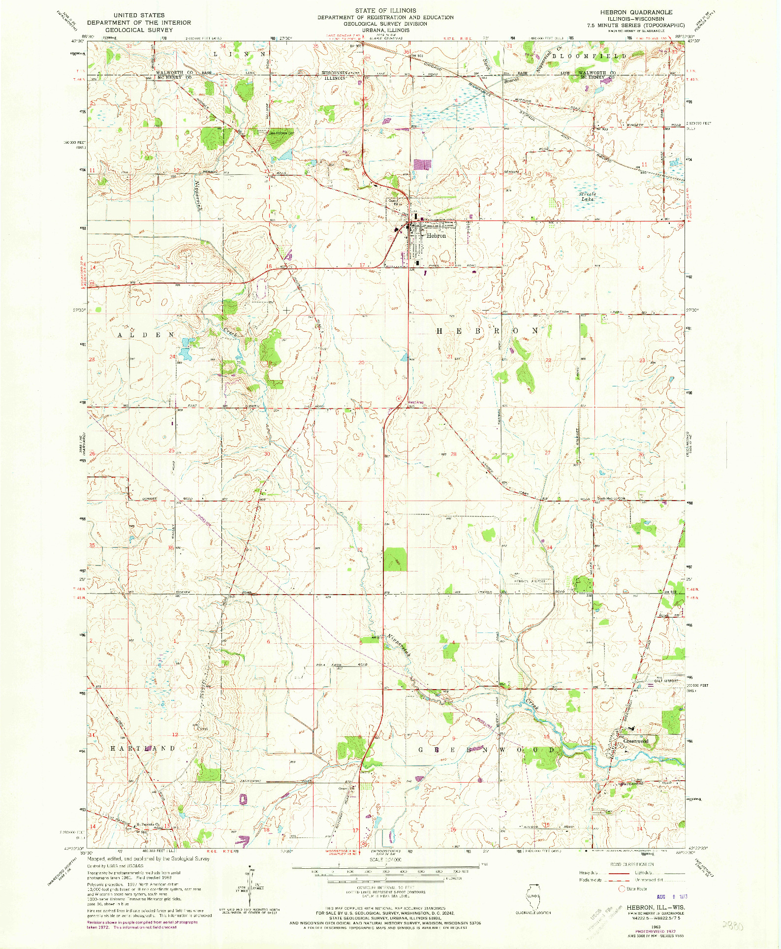 USGS 1:24000-SCALE QUADRANGLE FOR HEBRON, IL 1963