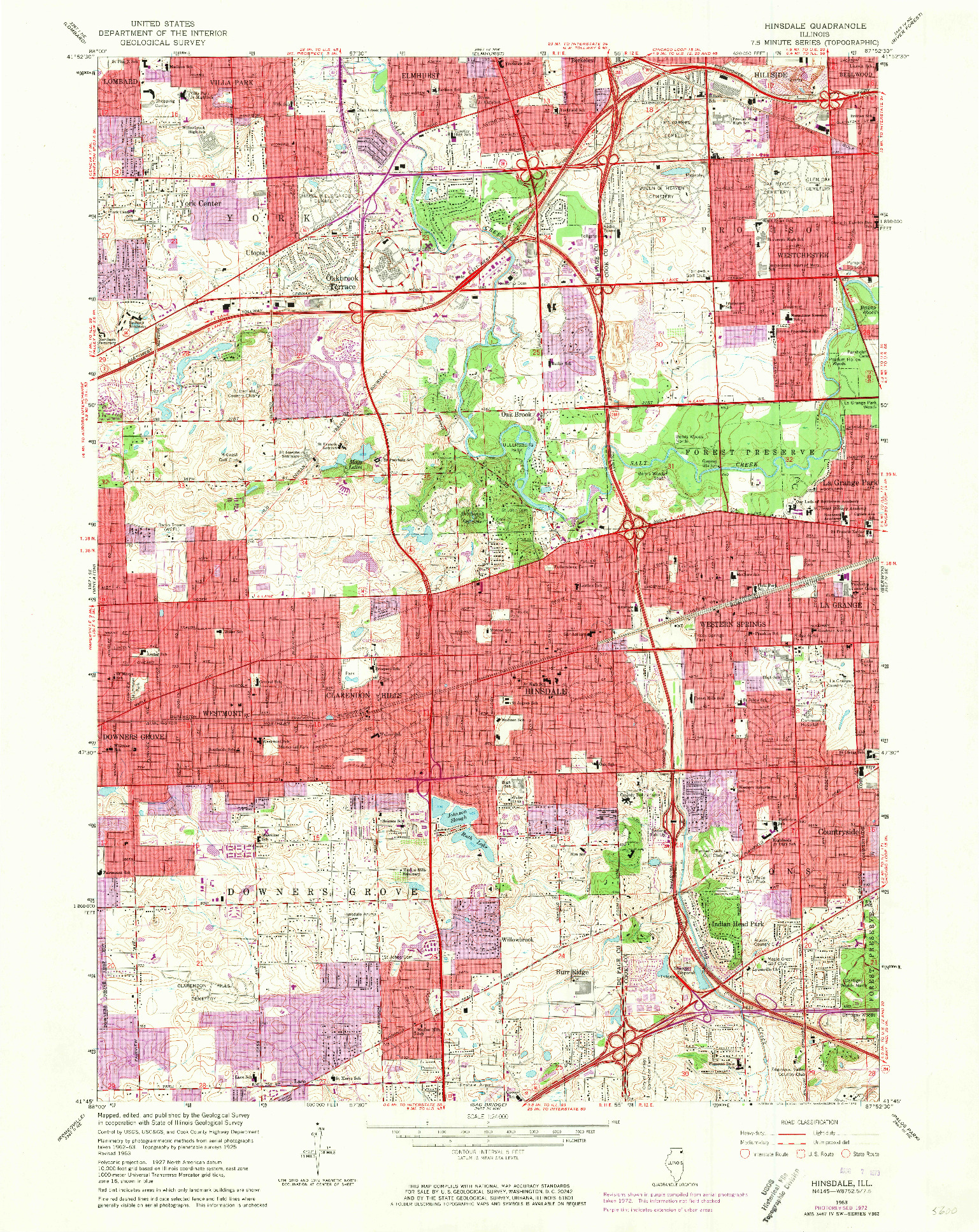 USGS 1:24000-SCALE QUADRANGLE FOR HINSDALE, IL 1963