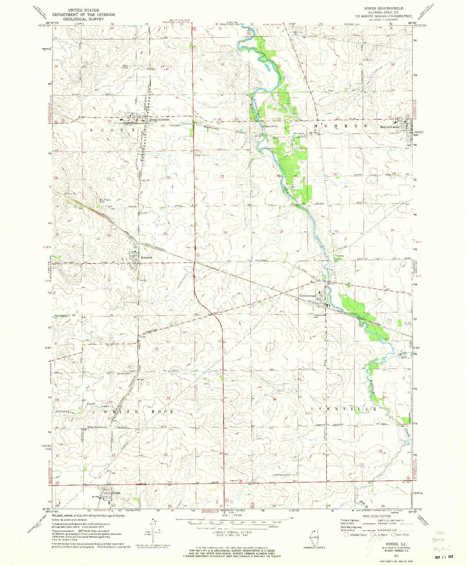 USGS 1:24000-SCALE QUADRANGLE FOR KINGS, IL 1971