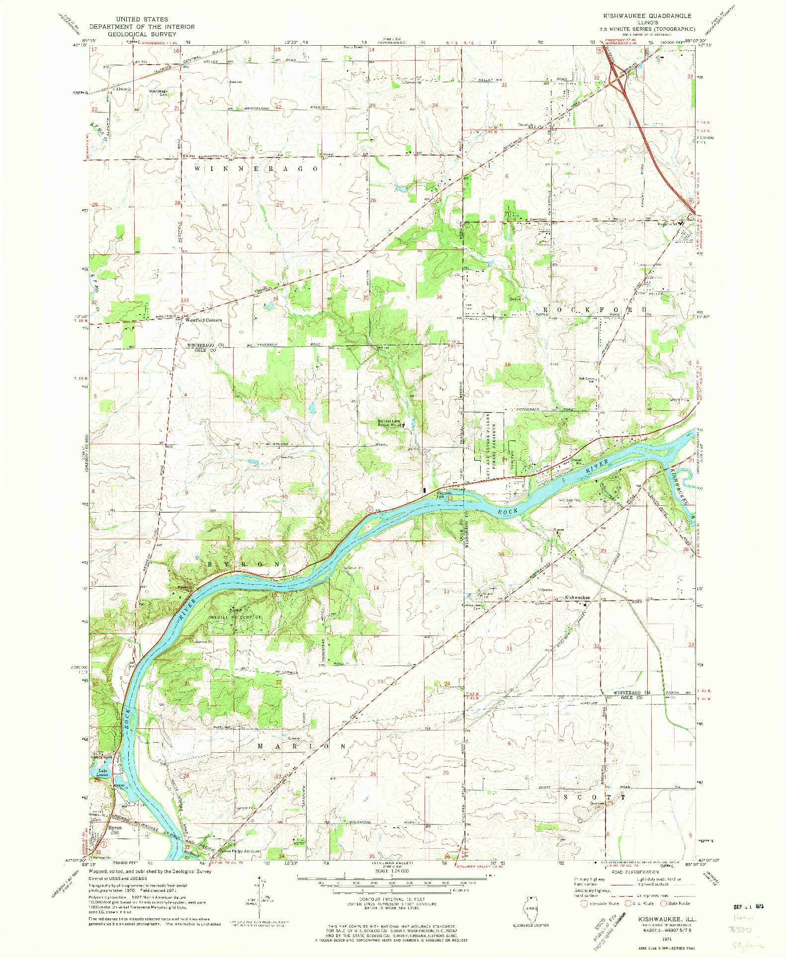 USGS 1:24000-SCALE QUADRANGLE FOR KISHWAUKEE, IL 1971