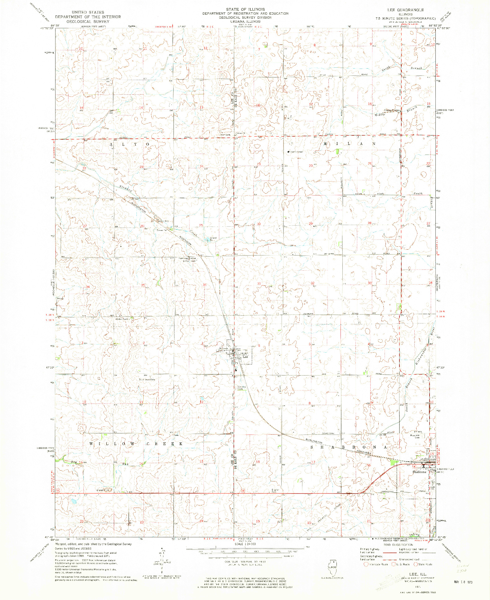 USGS 1:24000-SCALE QUADRANGLE FOR LEE, IL 1971