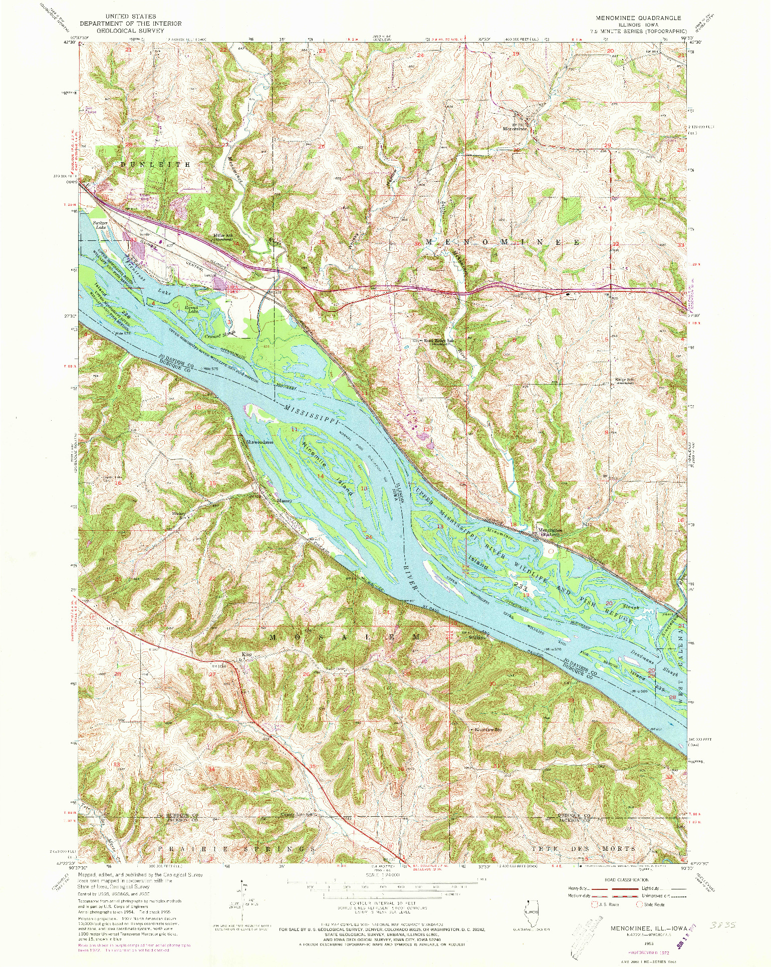 USGS 1:24000-SCALE QUADRANGLE FOR MENOMINEE, IL 1955