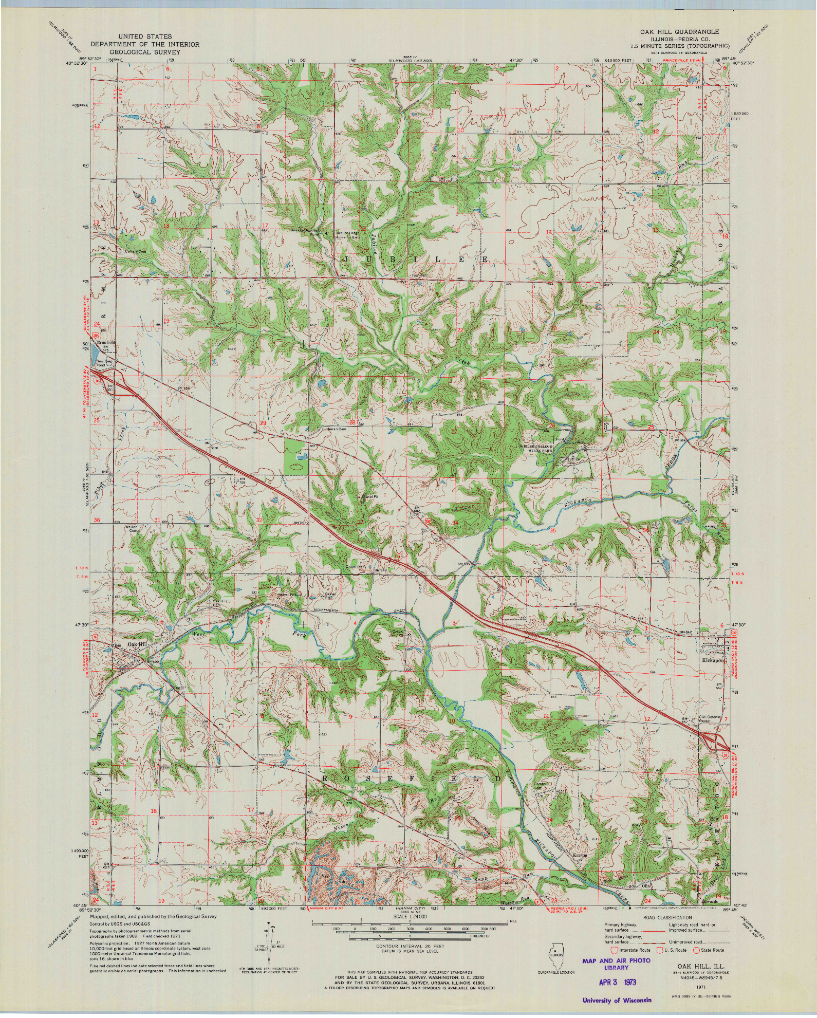 USGS 1:24000-SCALE QUADRANGLE FOR OAK HILL, IL 1971