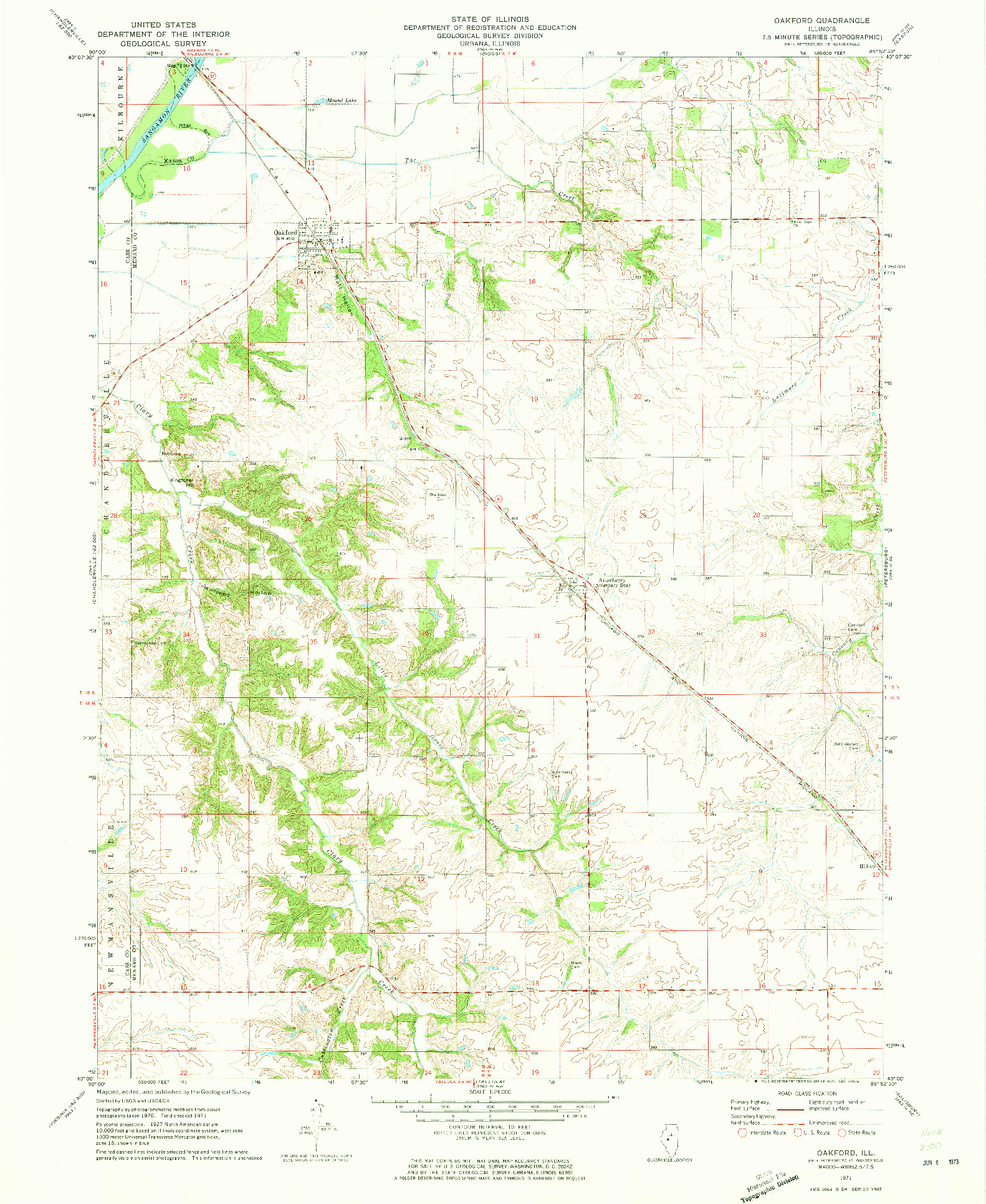 USGS 1:24000-SCALE QUADRANGLE FOR OAKFORD, IL 1971
