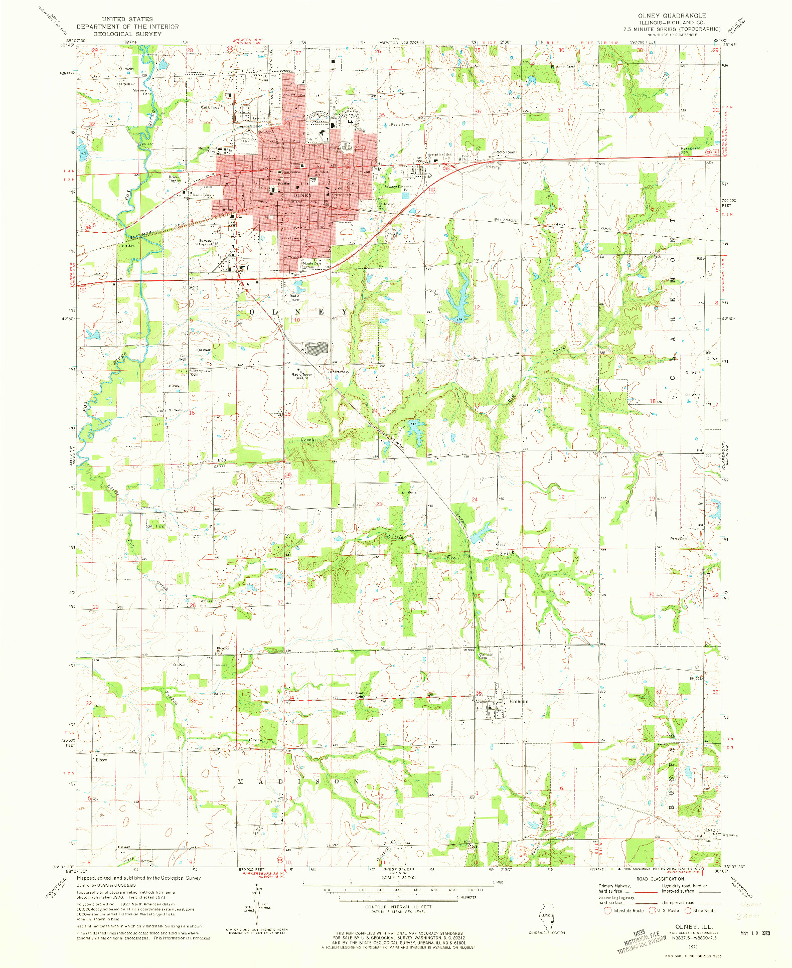 USGS 1:24000-SCALE QUADRANGLE FOR OLNEY, IL 1971