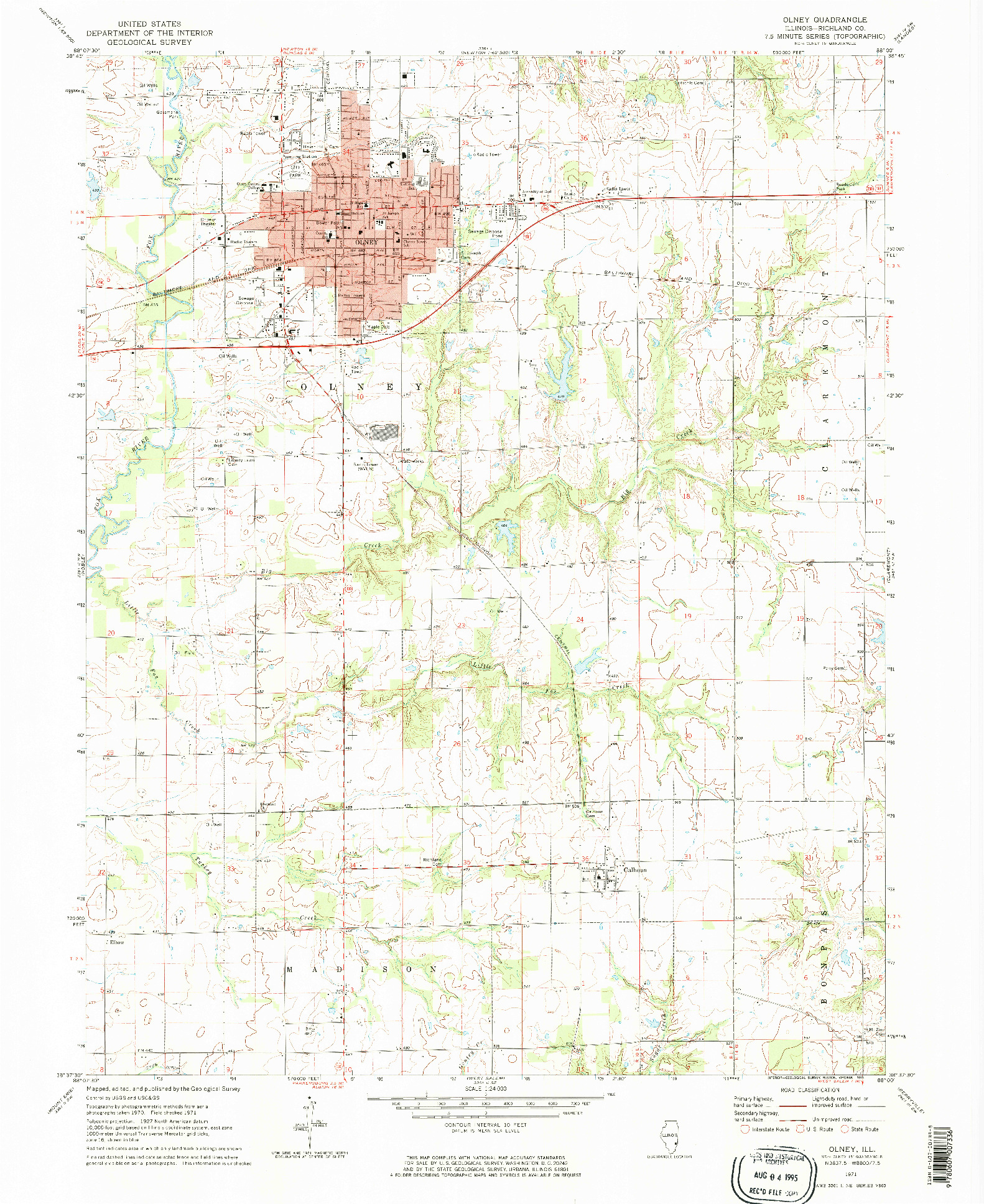 USGS 1:24000-SCALE QUADRANGLE FOR OLNEY, IL 1971