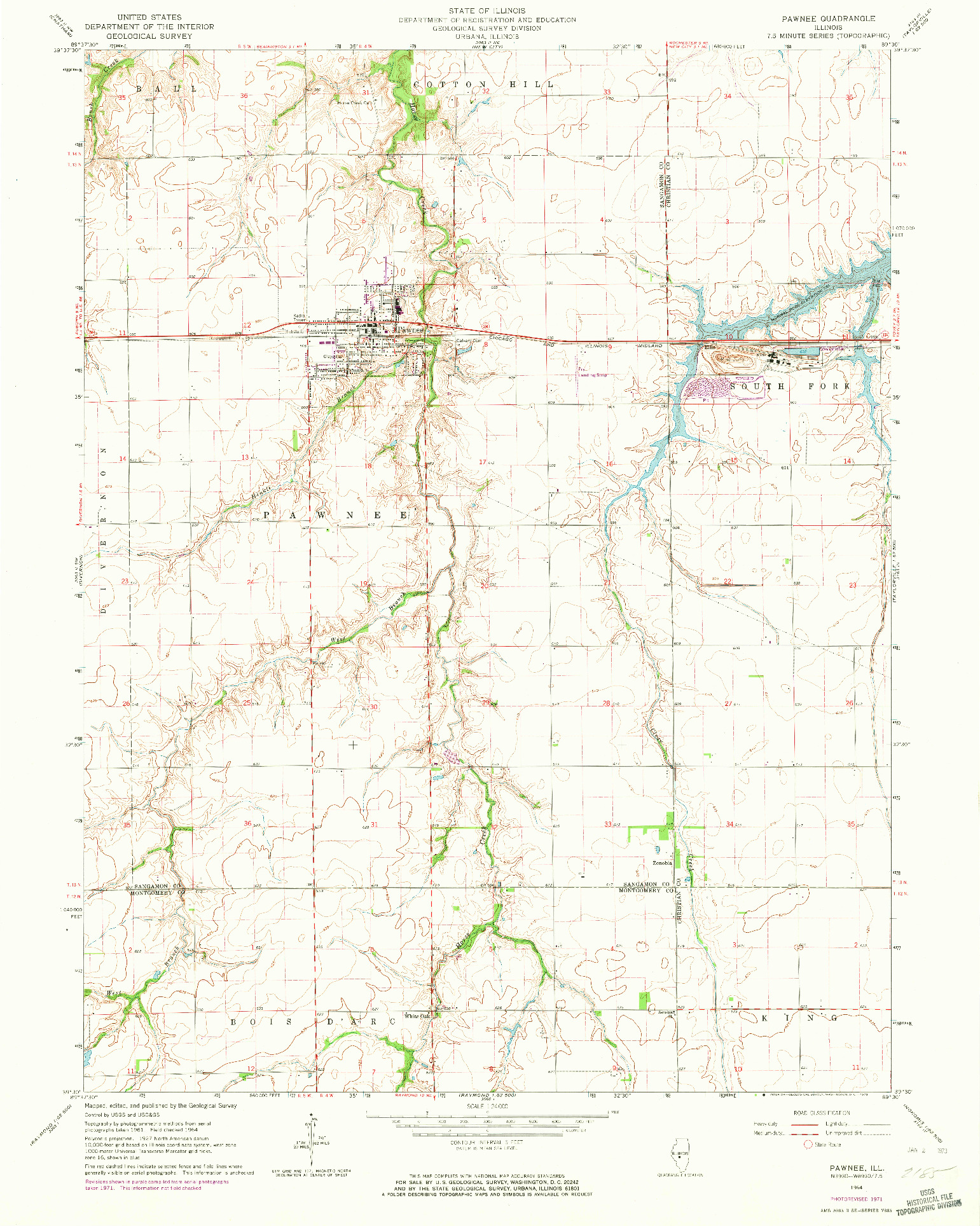 USGS 1:24000-SCALE QUADRANGLE FOR PAWNEE, IL 1964