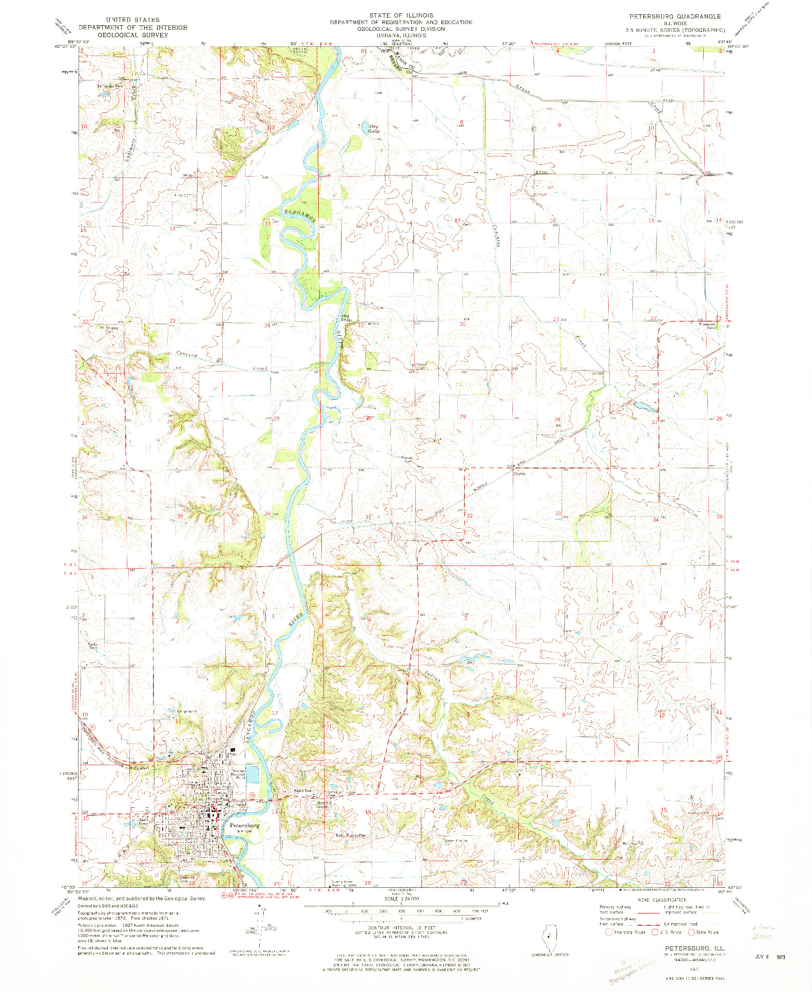 USGS 1:24000-SCALE QUADRANGLE FOR PETERSBURG, IL 1971