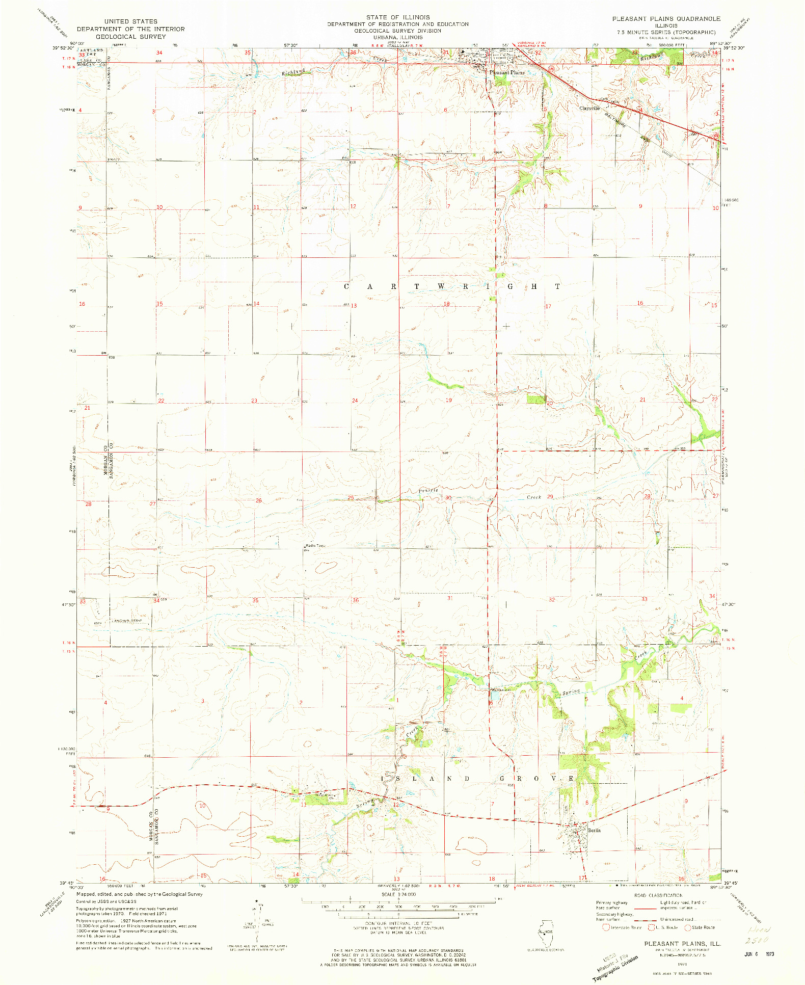 USGS 1:24000-SCALE QUADRANGLE FOR PLEASANT PLAINS, IL 1971