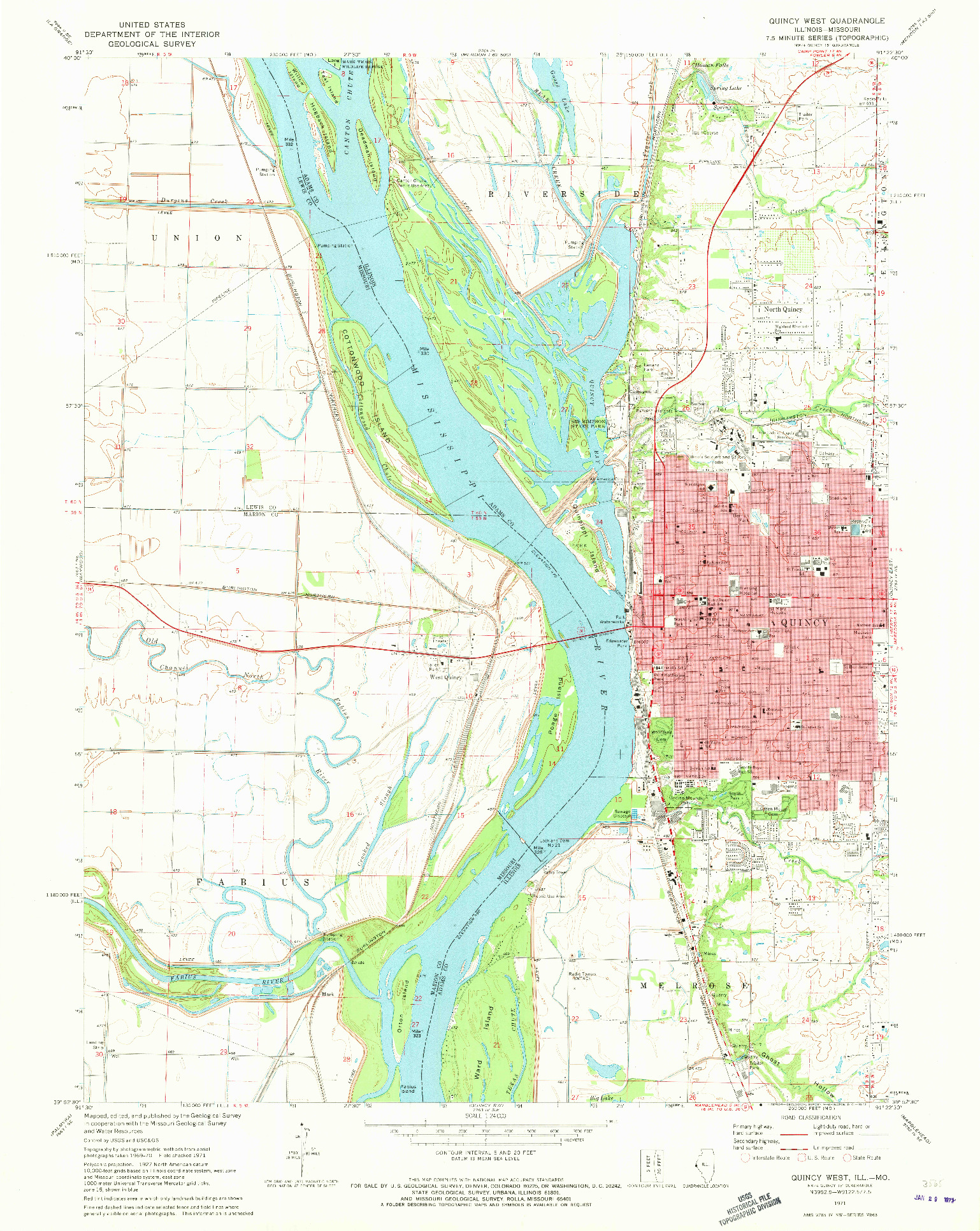 USGS 1:24000-SCALE QUADRANGLE FOR QUINCY WEST, IL 1971