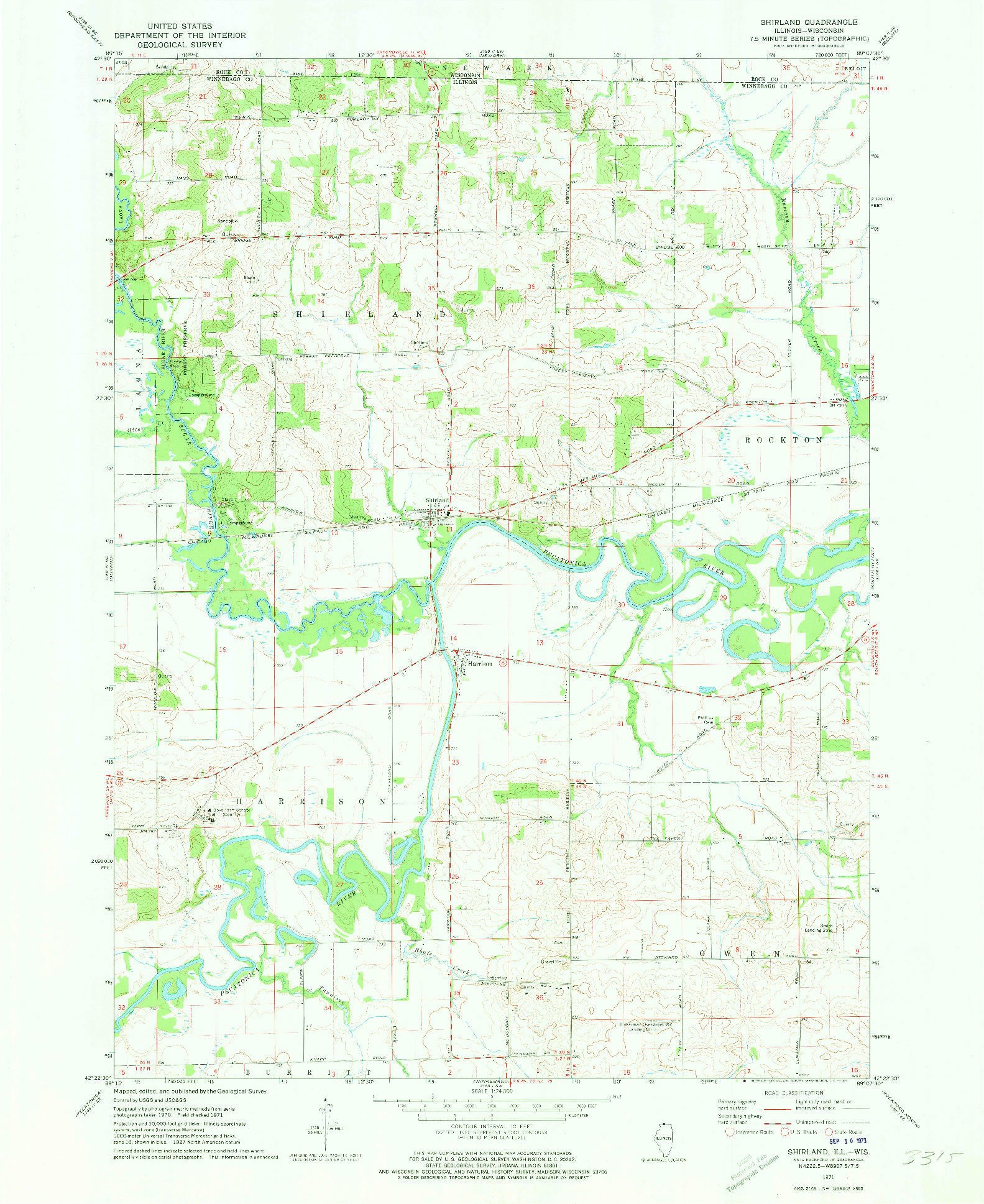 USGS 1:24000-SCALE QUADRANGLE FOR SHIRLAND, IL 1971