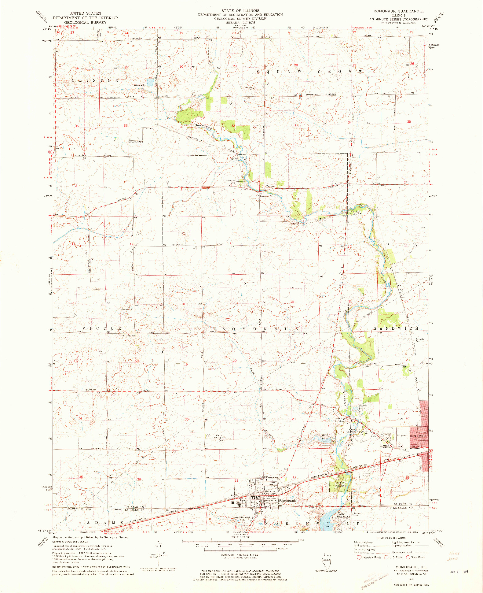 USGS 1:24000-SCALE QUADRANGLE FOR SOMONAUK, IL 1971