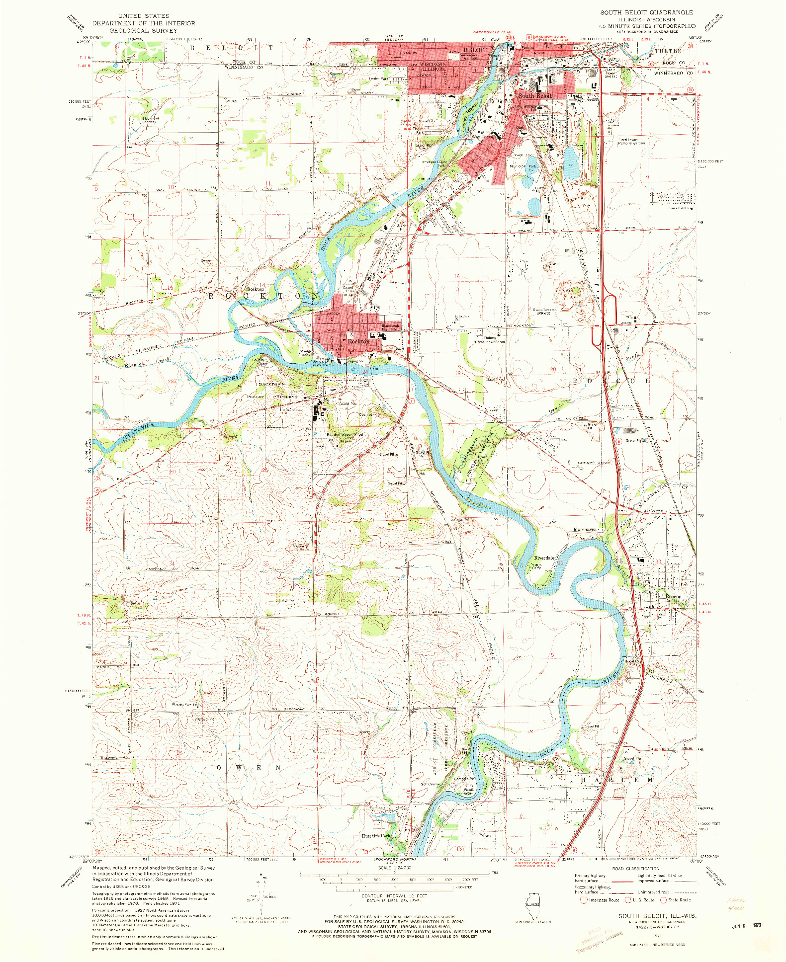USGS 1:24000-SCALE QUADRANGLE FOR SOUTH BELOIT, IL 1971