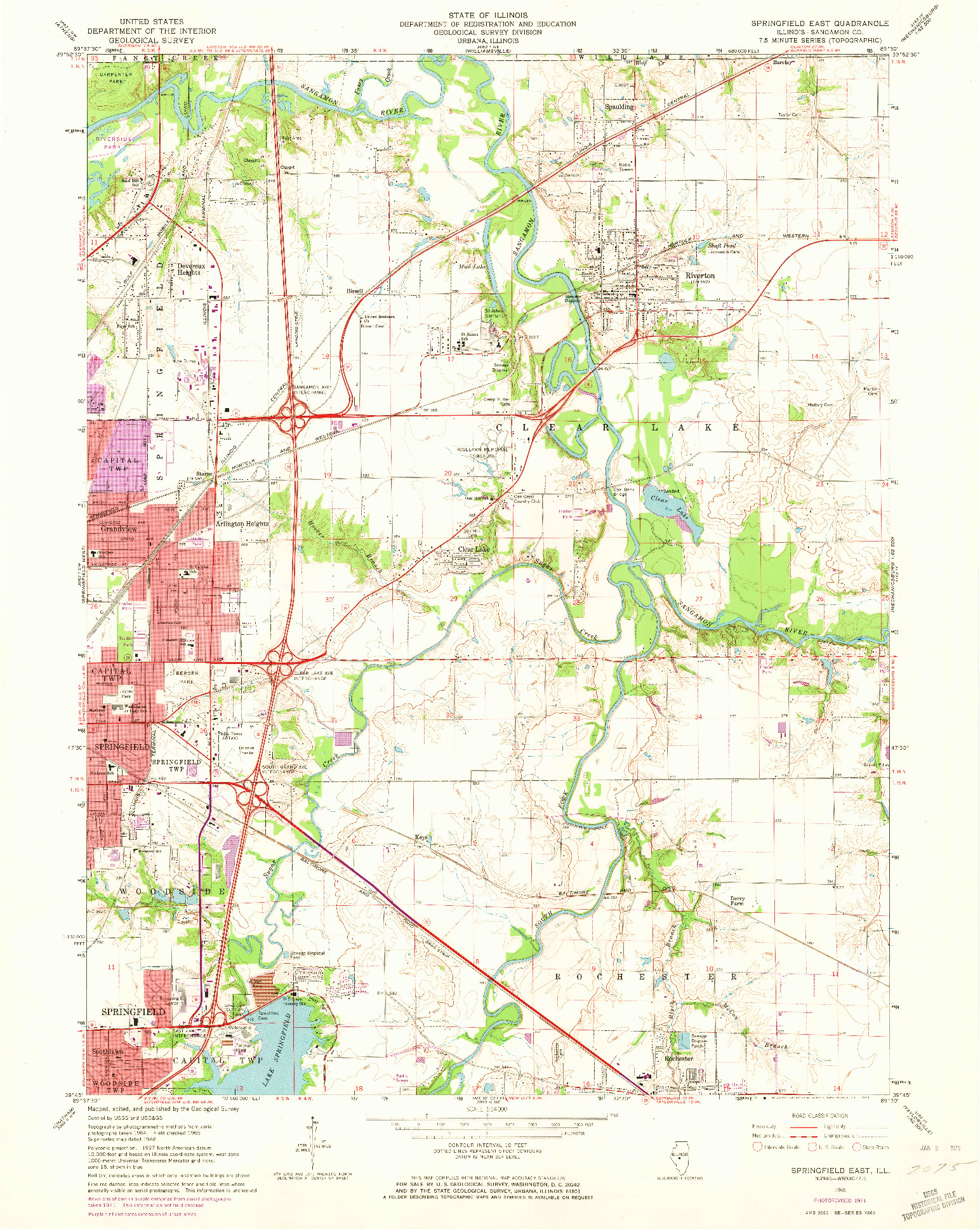 USGS 1:24000-SCALE QUADRANGLE FOR SPRINGFIELD EAST, IL 1965