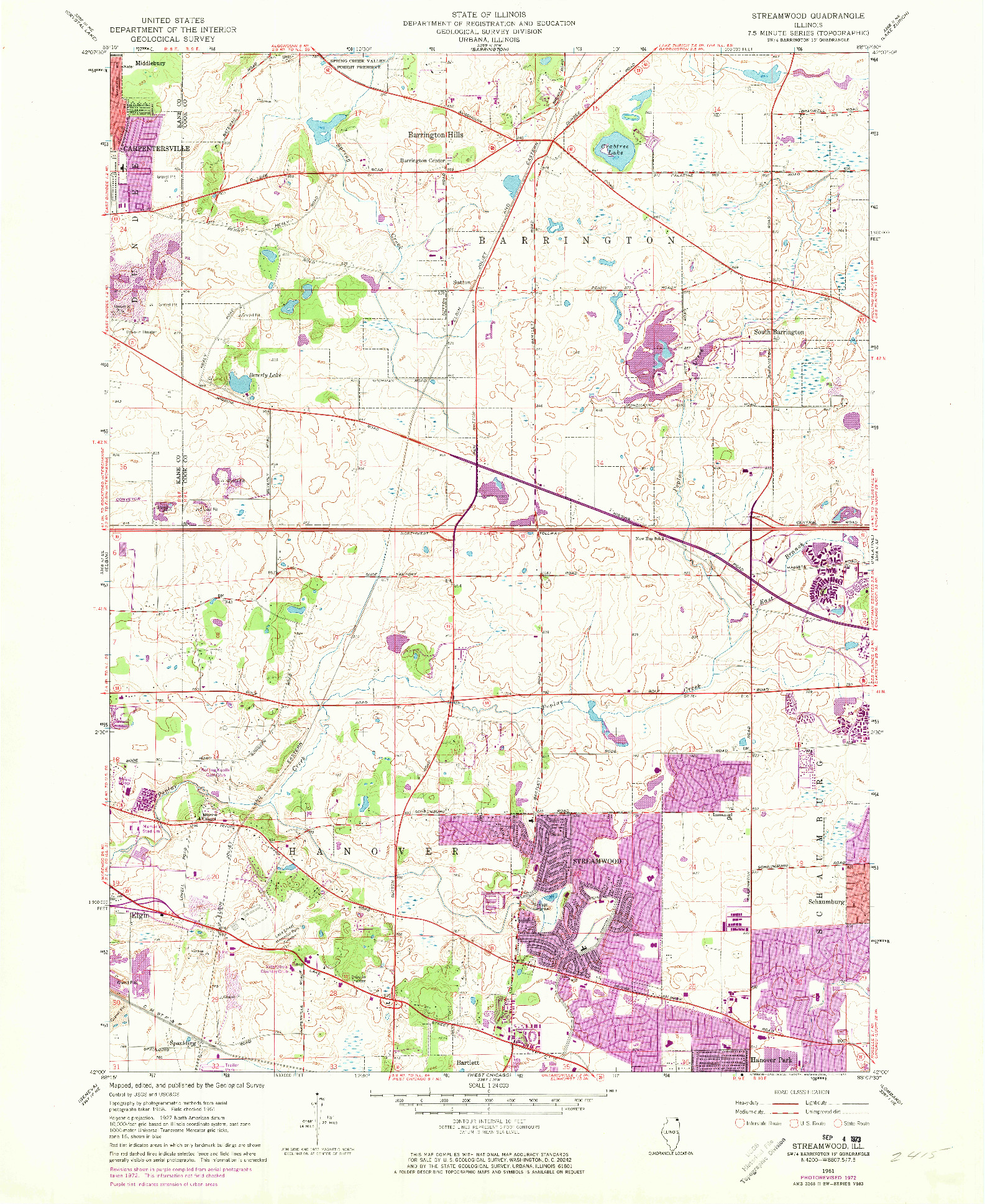 USGS 1:24000-SCALE QUADRANGLE FOR STREAMWOOD, IL 1961