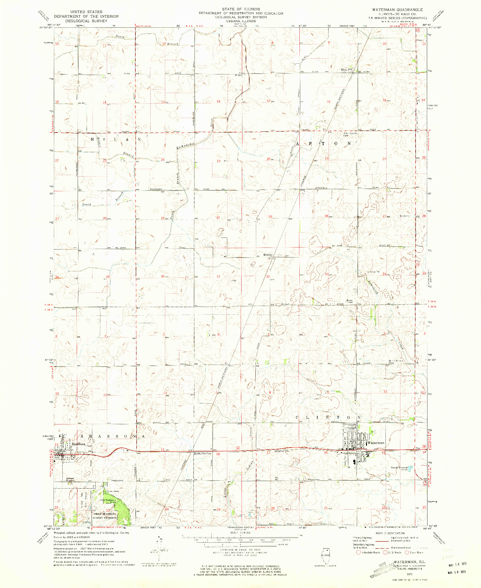 USGS 1:24000-SCALE QUADRANGLE FOR WATERMAN, IL 1971