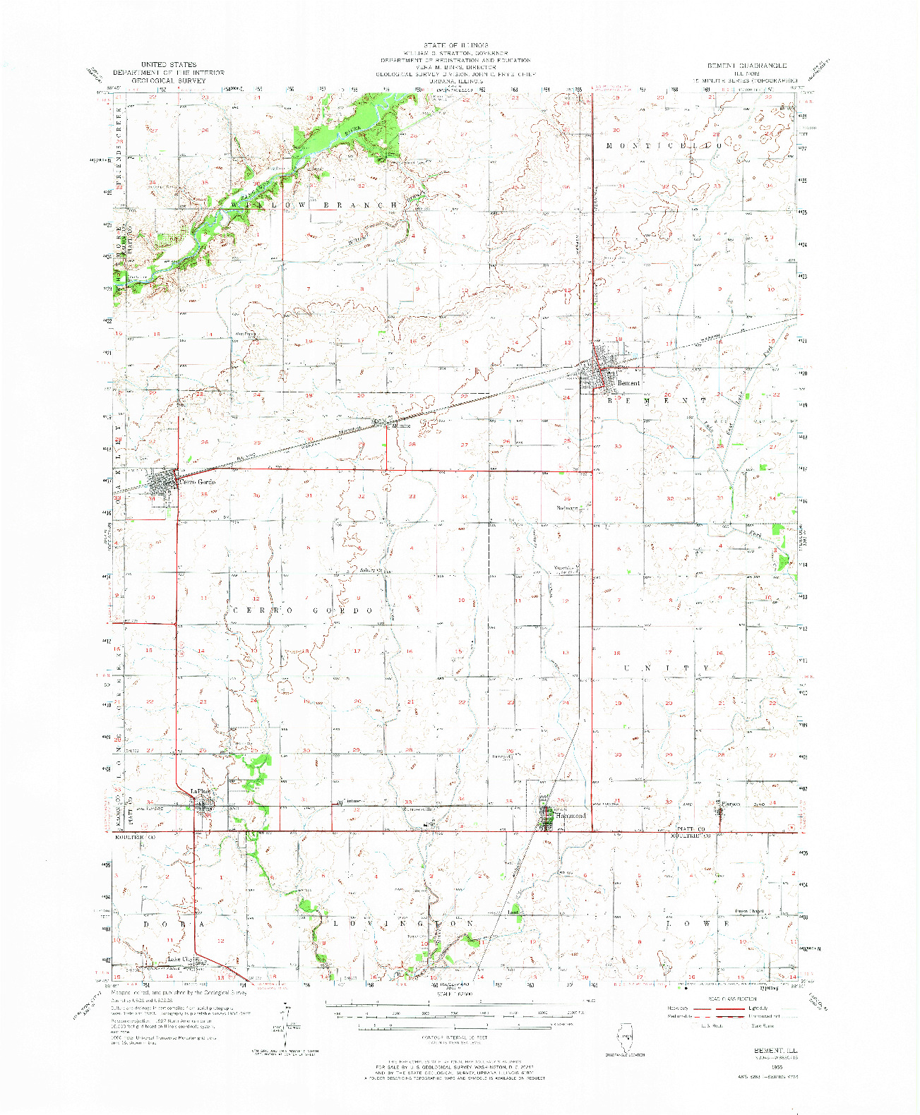 USGS 1:62500-SCALE QUADRANGLE FOR BEMENT, IL 1955