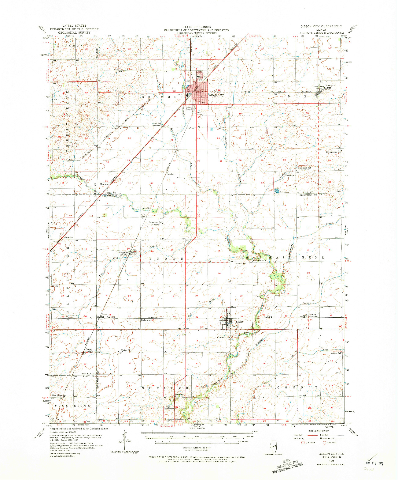 USGS 1:62500-SCALE QUADRANGLE FOR GIBSON CITY, IL 1957