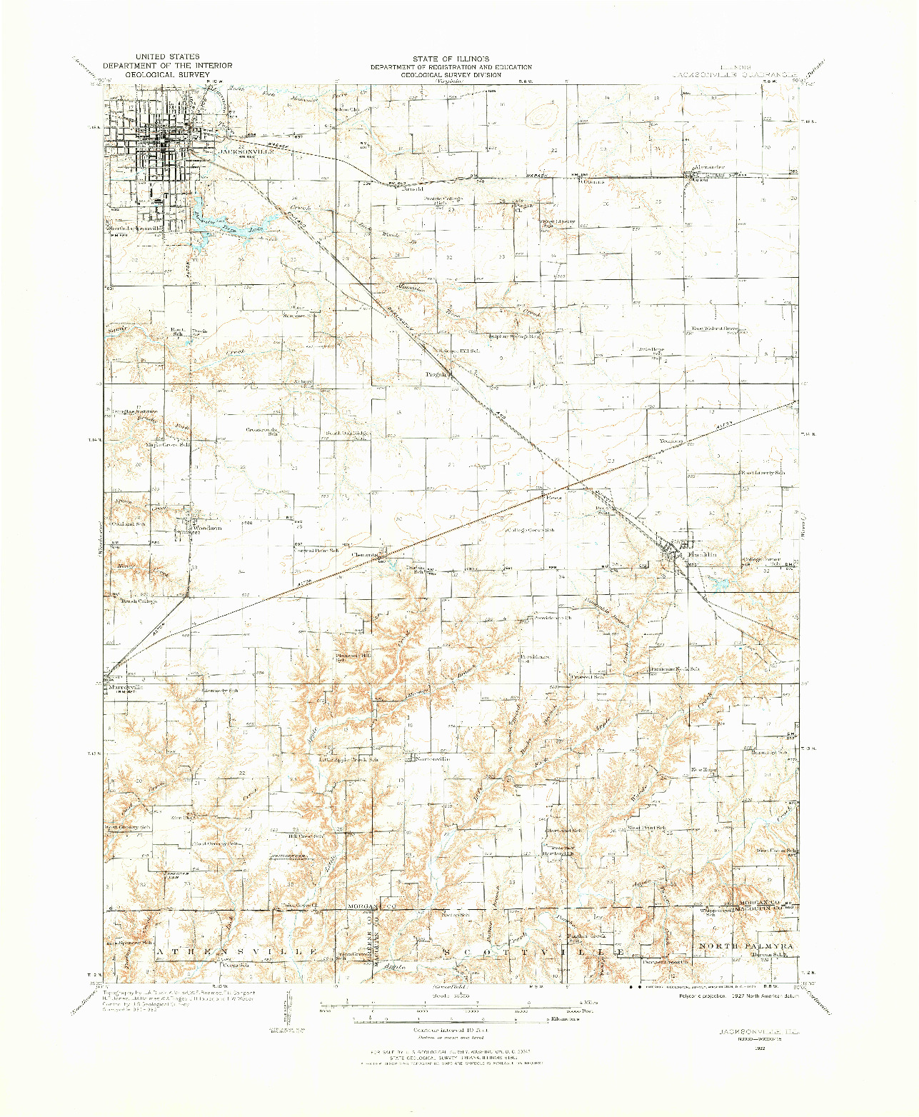 USGS 1:62500-SCALE QUADRANGLE FOR JACKSONVILLE, IL 1932