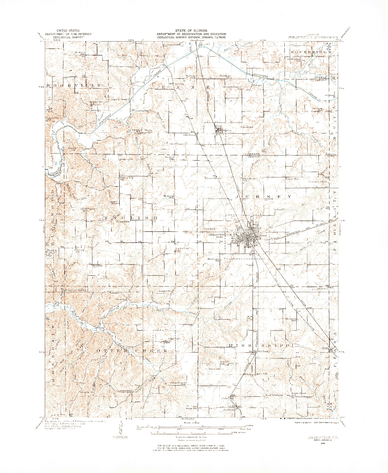 USGS 1:62500-SCALE QUADRANGLE FOR JERSEYVILLE, IL 1930