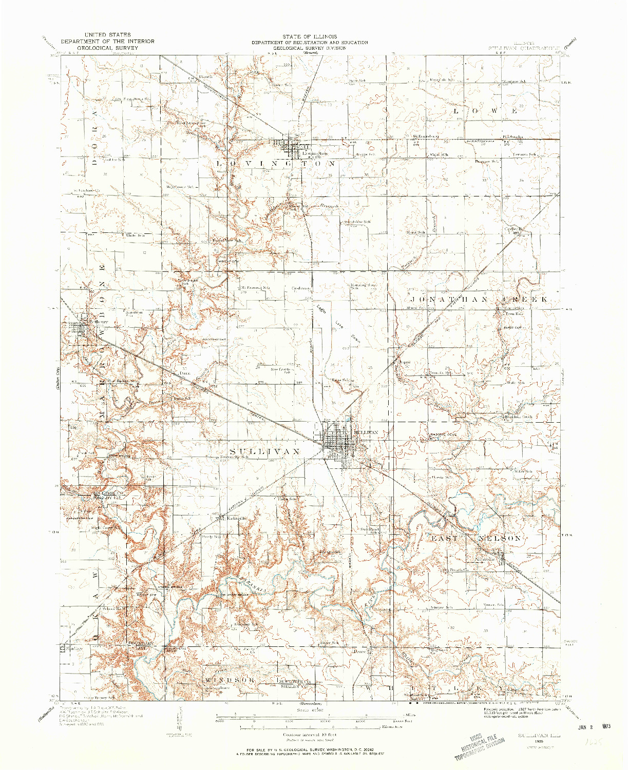 USGS 1:62500-SCALE QUADRANGLE FOR SULLIVAN, IL 1935