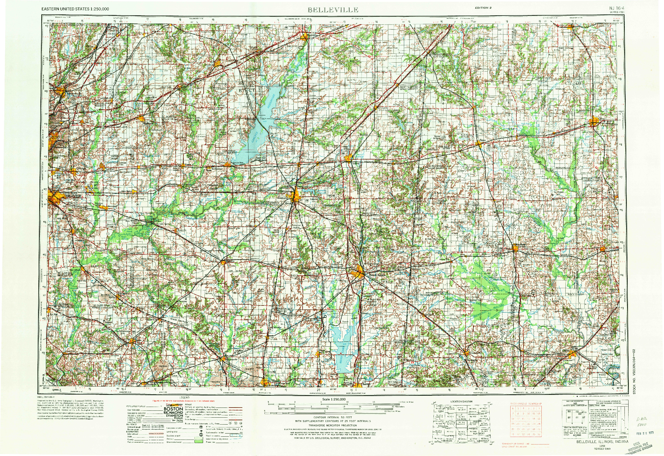 USGS 1:250000-SCALE QUADRANGLE FOR BELLEVILLE, IL 1958