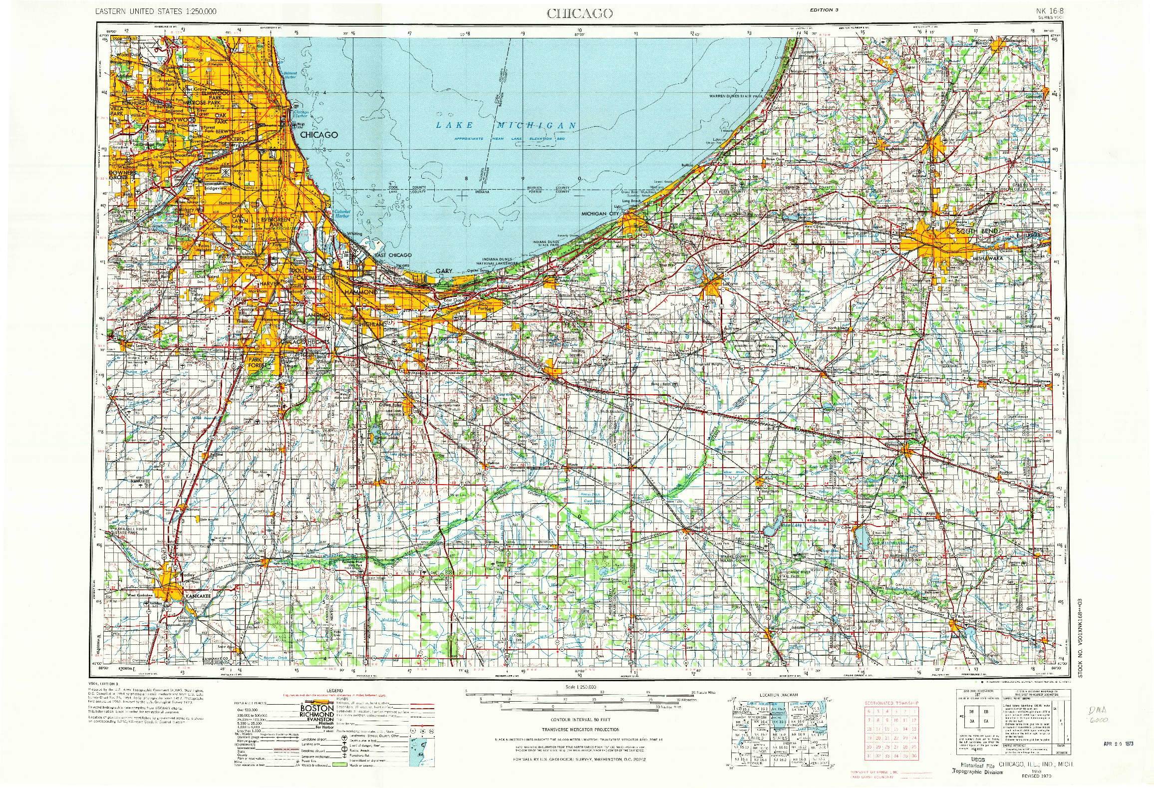 USGS 1:250000-SCALE QUADRANGLE FOR CHICAGO, IL 1953