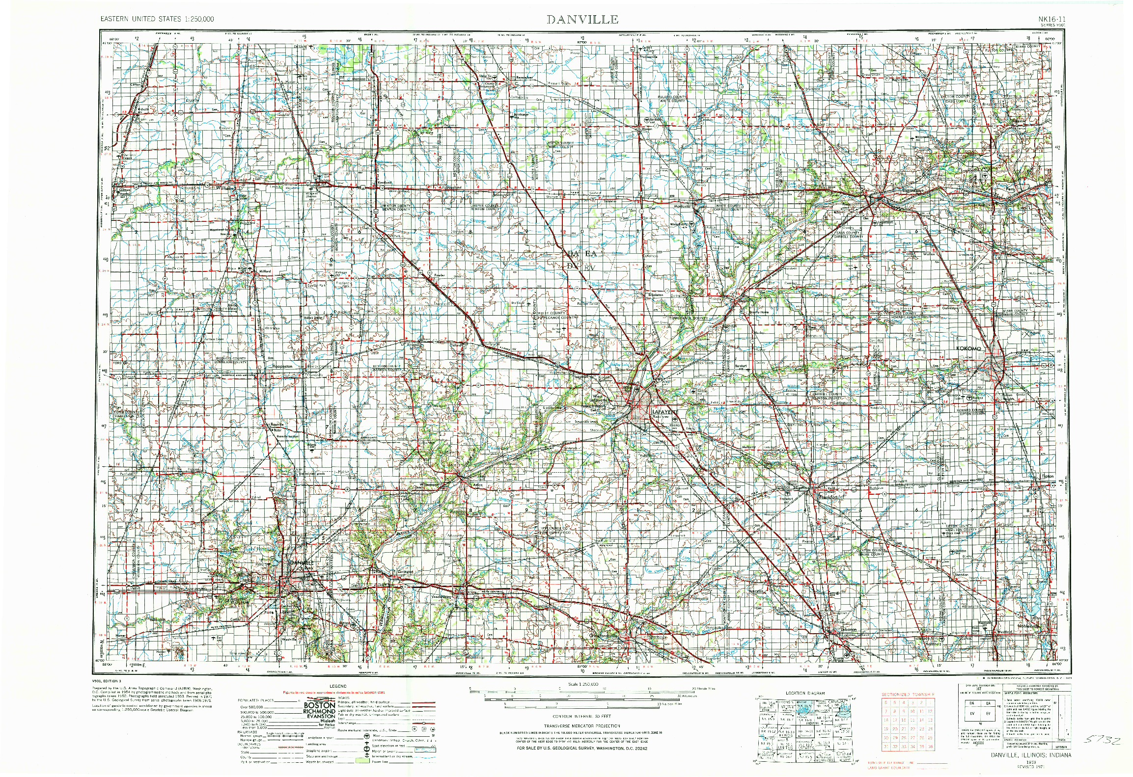 USGS 1:250000-SCALE QUADRANGLE FOR DANVILLE, IL 1953