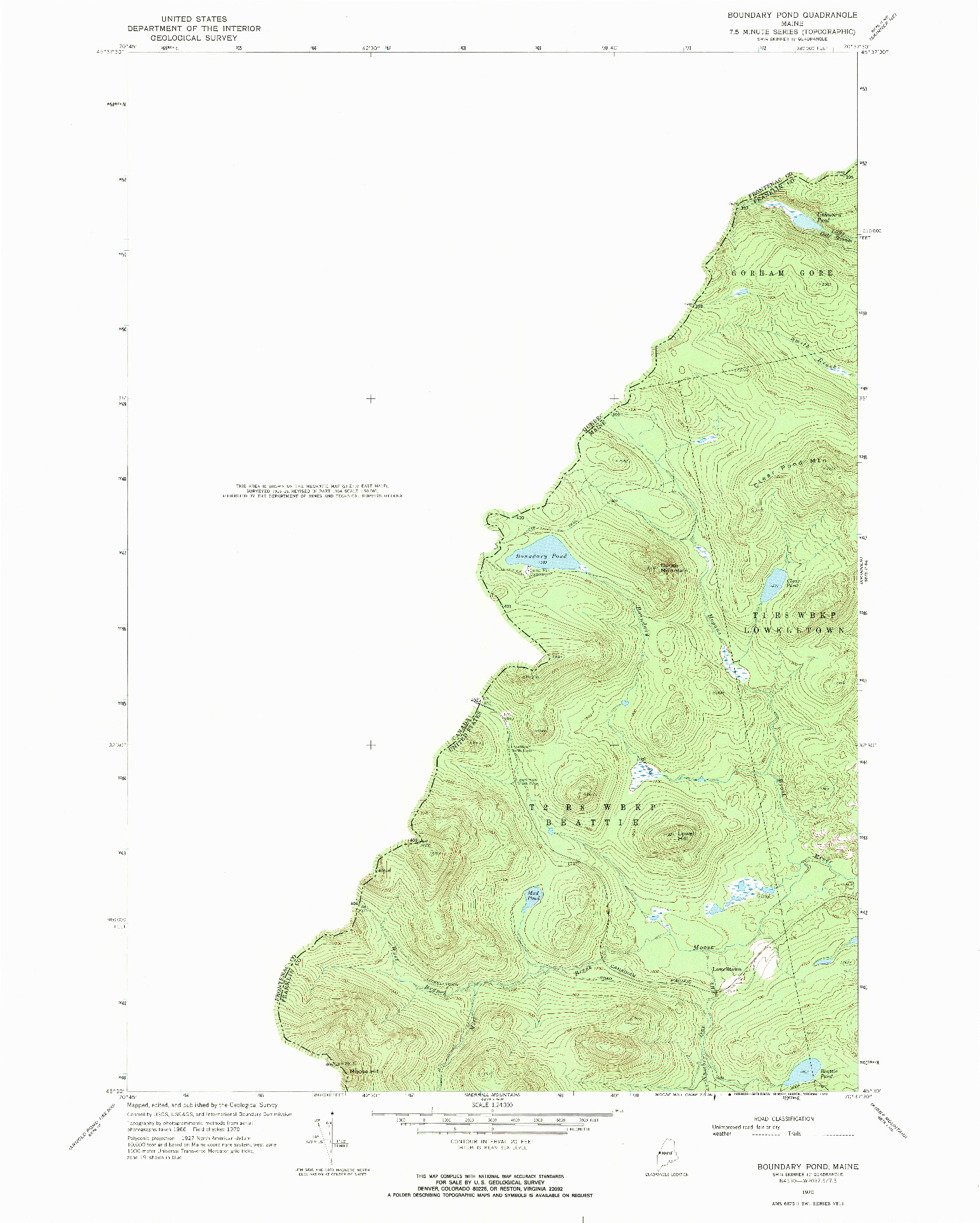 USGS 1:24000-SCALE QUADRANGLE FOR BOUNDARY POND, ME 1970