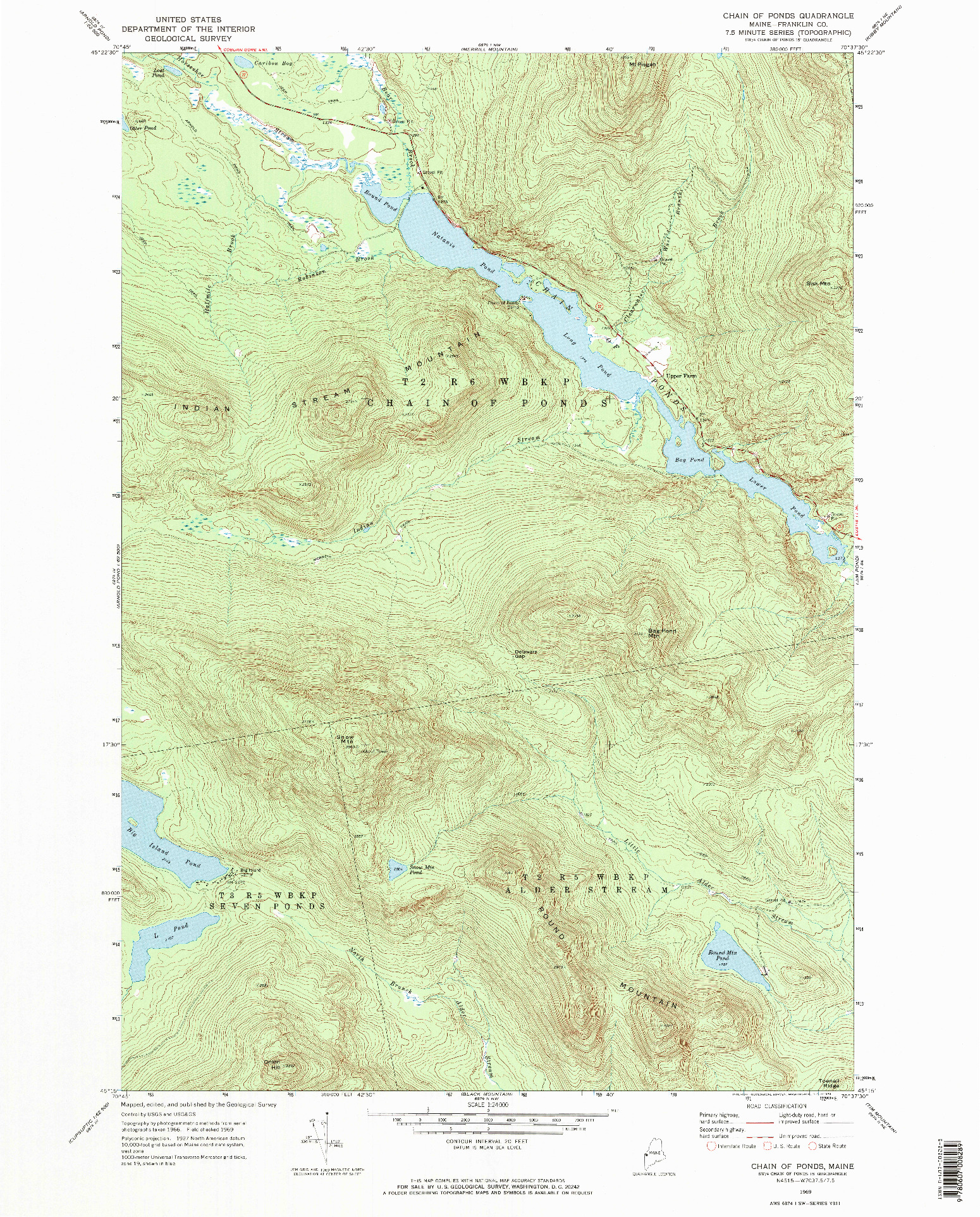 USGS 1:24000-SCALE QUADRANGLE FOR CHAIN OF PONDS, ME 1969