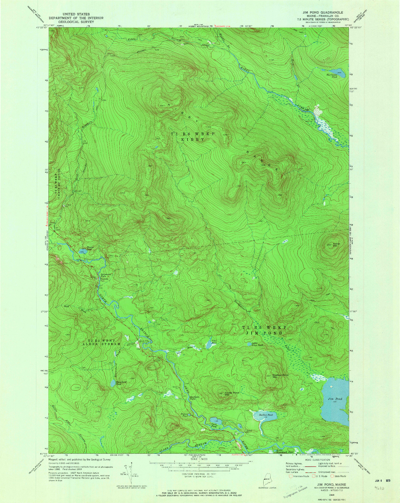 USGS 1:24000-SCALE QUADRANGLE FOR JIM POND, ME 1969