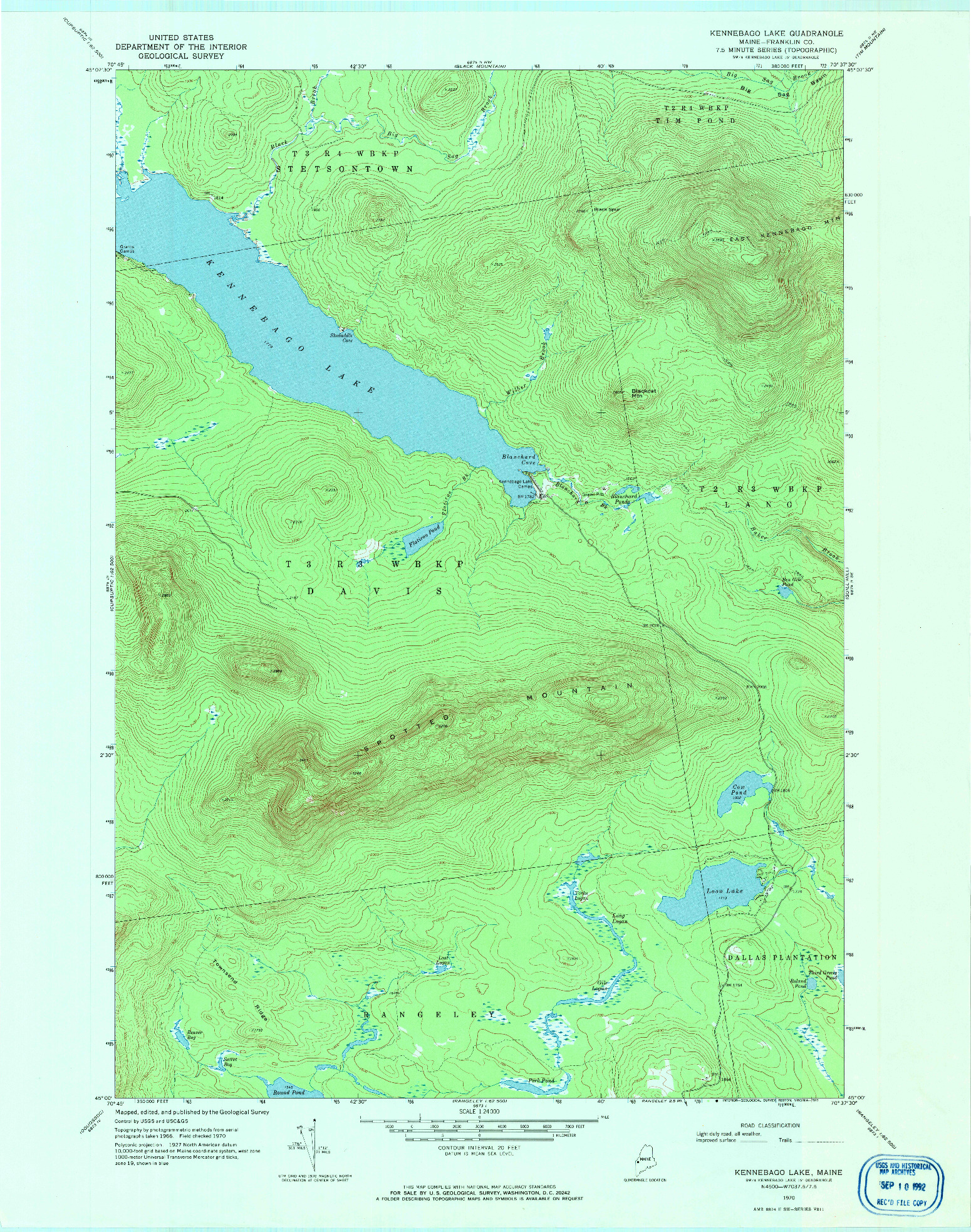 USGS 1:24000-SCALE QUADRANGLE FOR KENNEBAGO LAKE, ME 1970