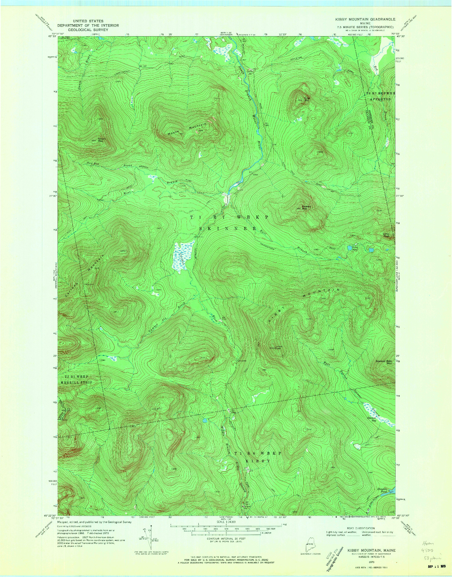 USGS 1:24000-SCALE QUADRANGLE FOR KIBBY MOUNTAIN, ME 1970