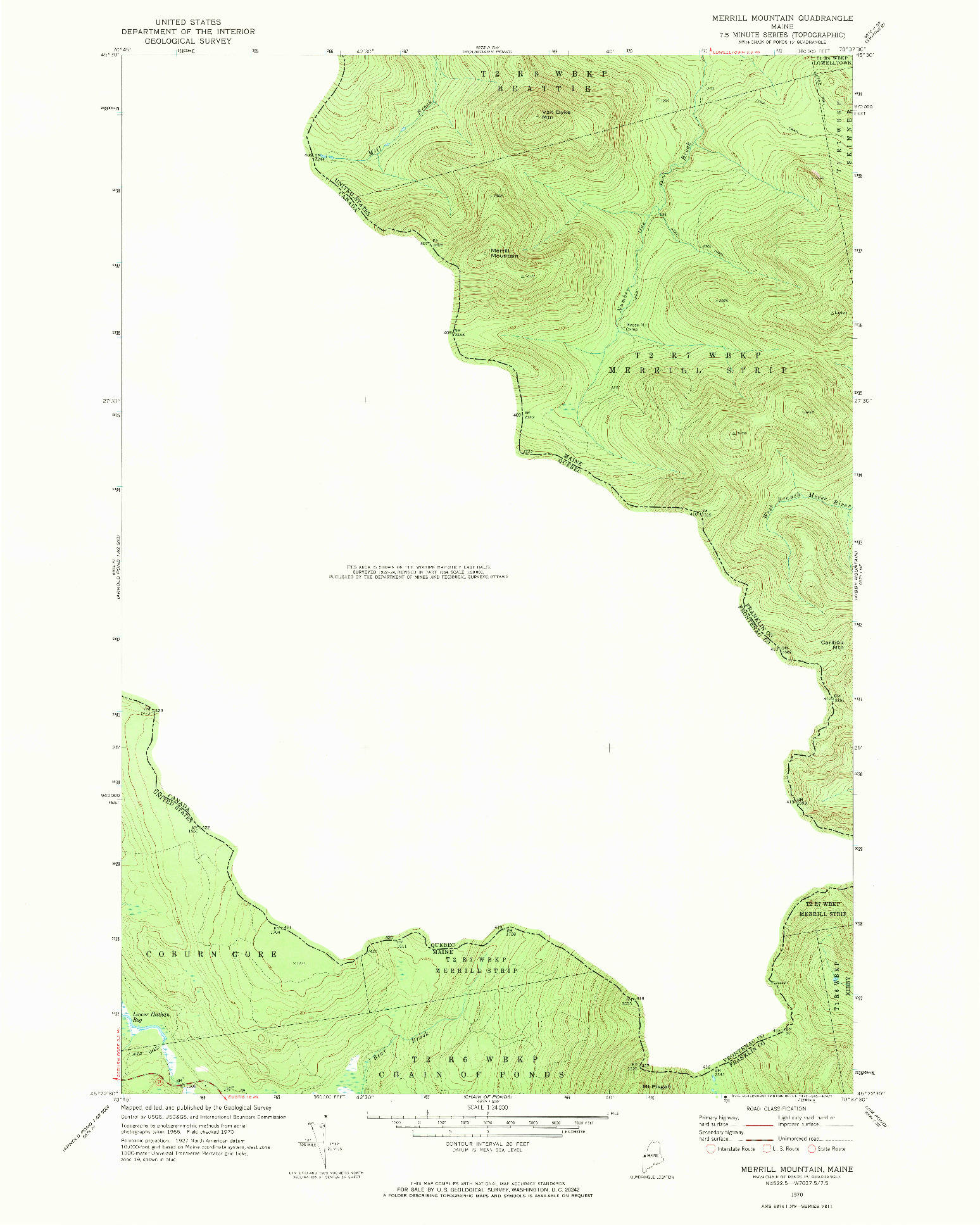 USGS 1:24000-SCALE QUADRANGLE FOR MERRILL MOUNTAIN, ME 1970